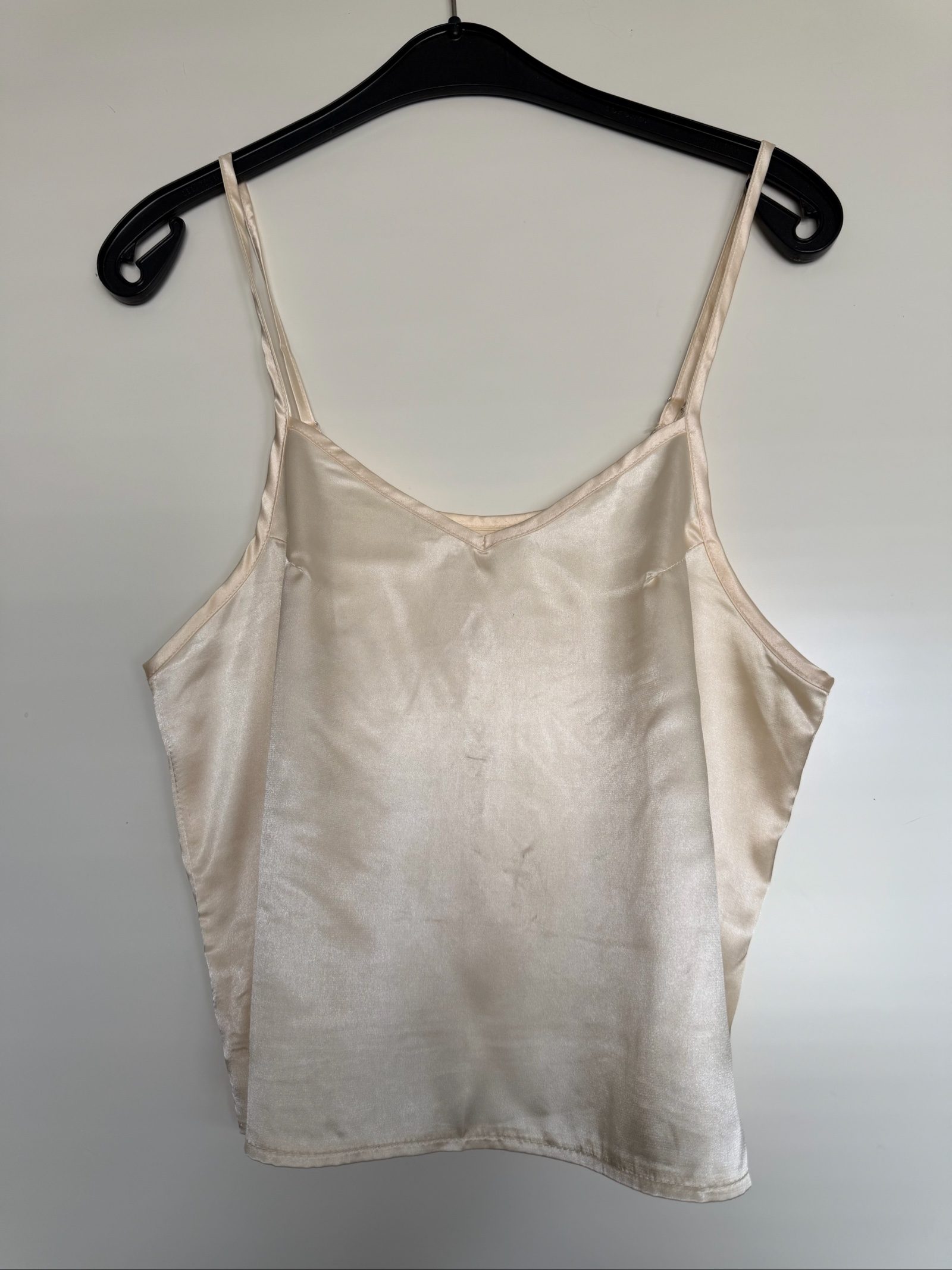 Dreamy whimsical Cream Satin Romantic boho Camisole Top Medium Adjustable Straps