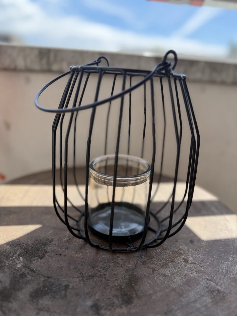 Industrial Black Metal Wire Lantern Candle Holder