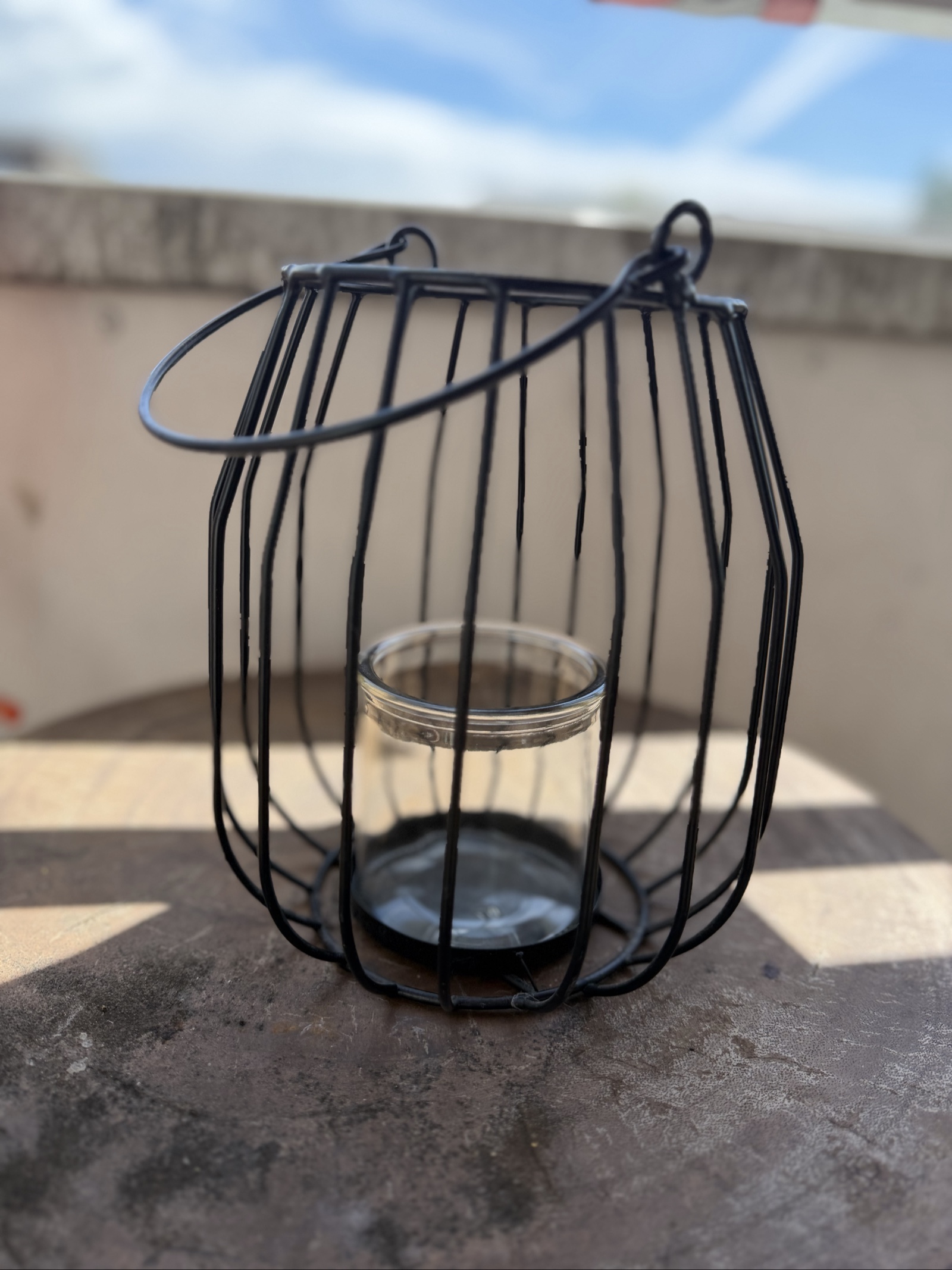 Industrial Black Metal Wire Lantern Candle Holder