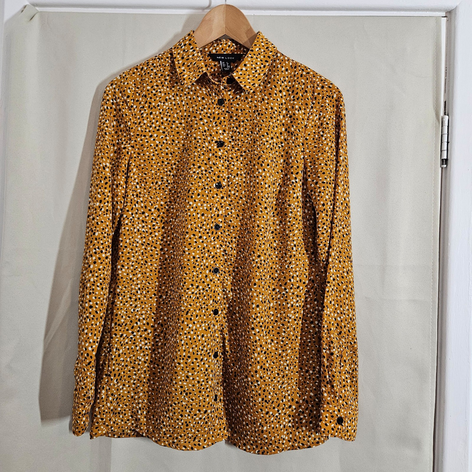 New Look Mustard & Black Printed Shirt UK 8