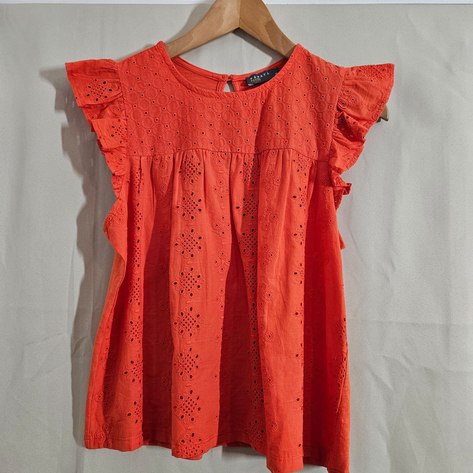 Papaya Orange Eyelet Cotton Top Petite 10