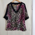 Next Pink/Beige & Black Animal Print Sheer V-Neck Blouse UK 12