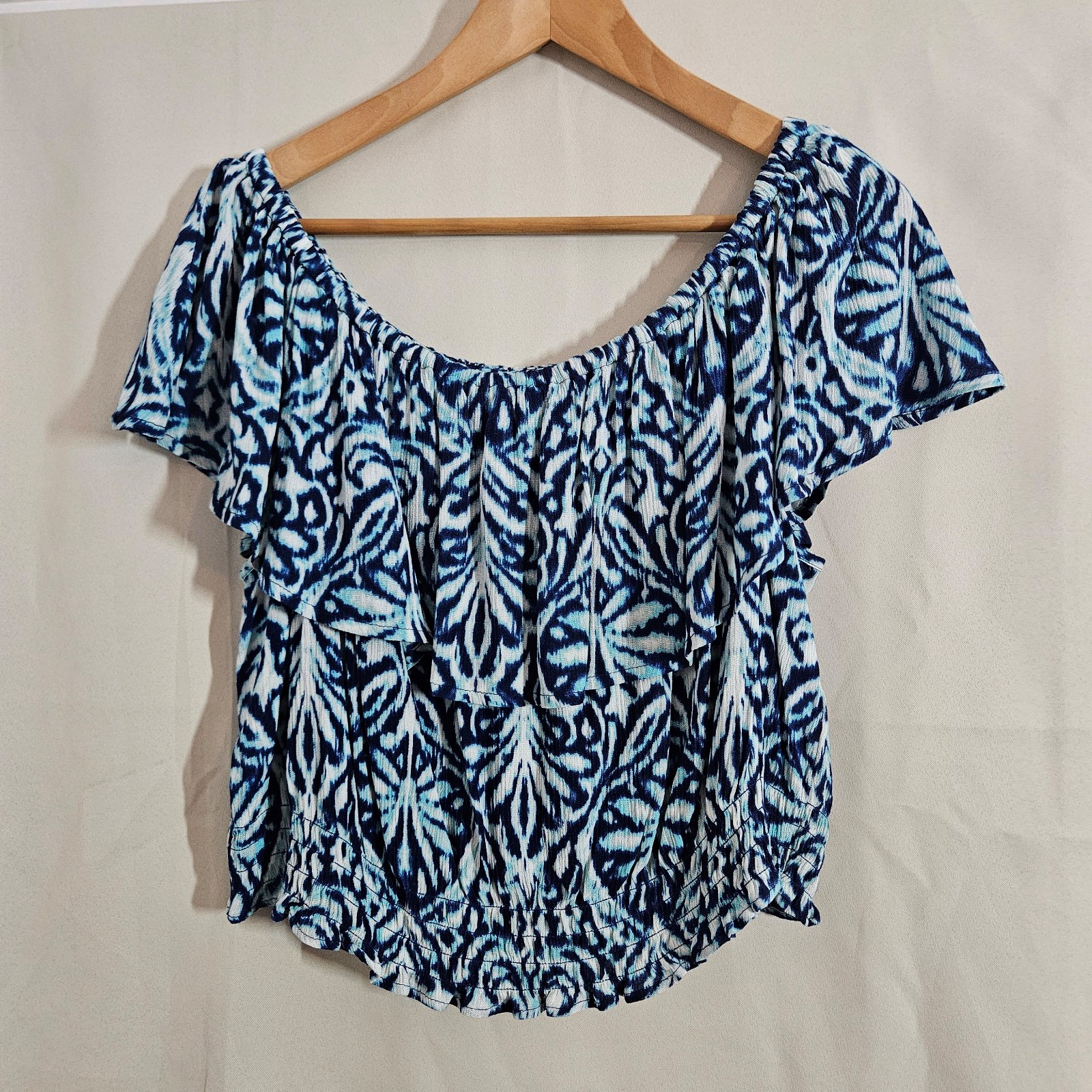 Papaya Blue & White Patterned Off Shoulder Top UK 18