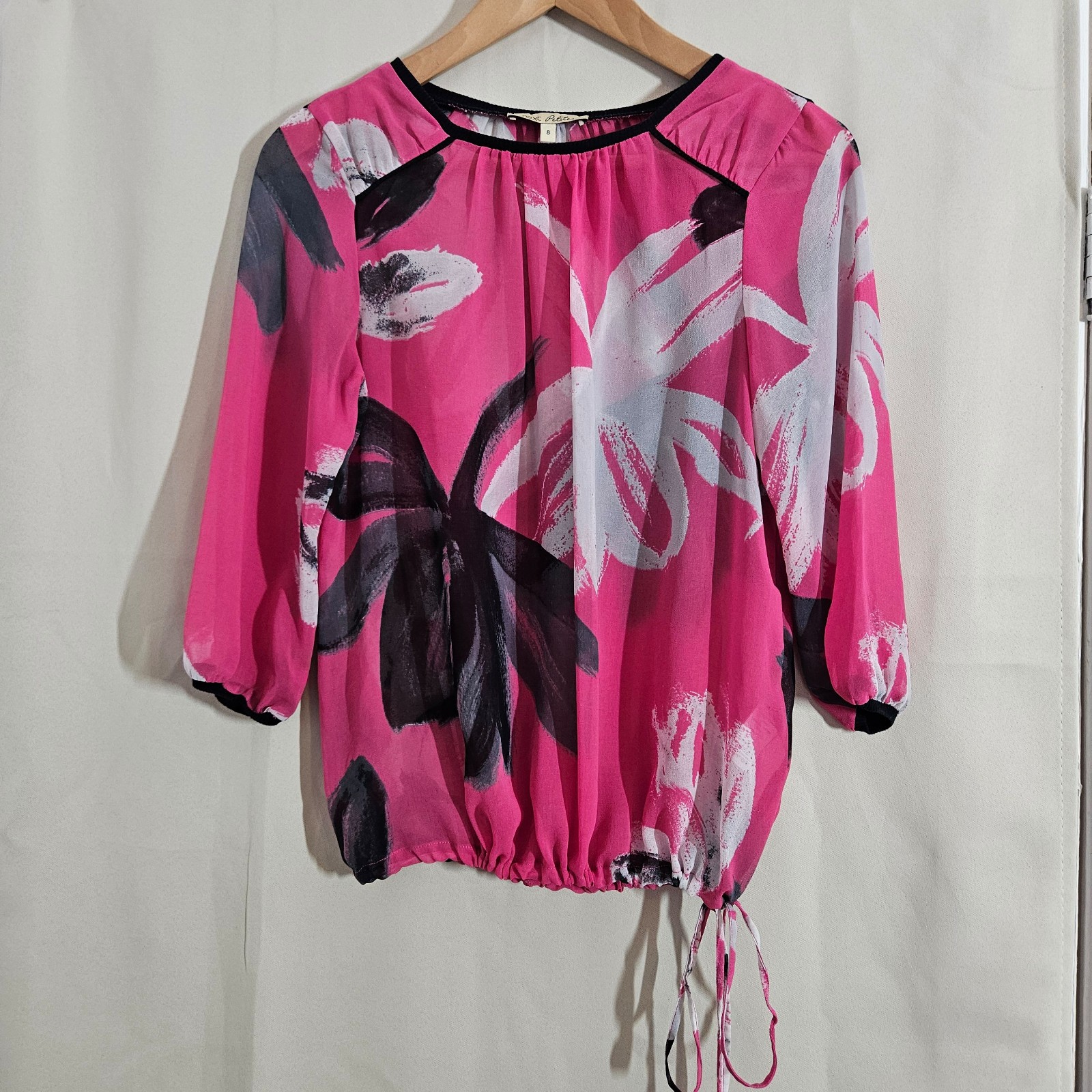 Next Pink & Black Floral Print Blouse UK 8 Petite