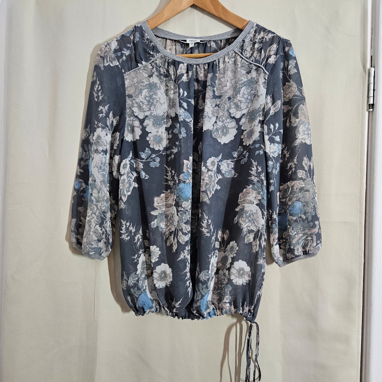Next Grey & Blue Floral Blouse UK 10
