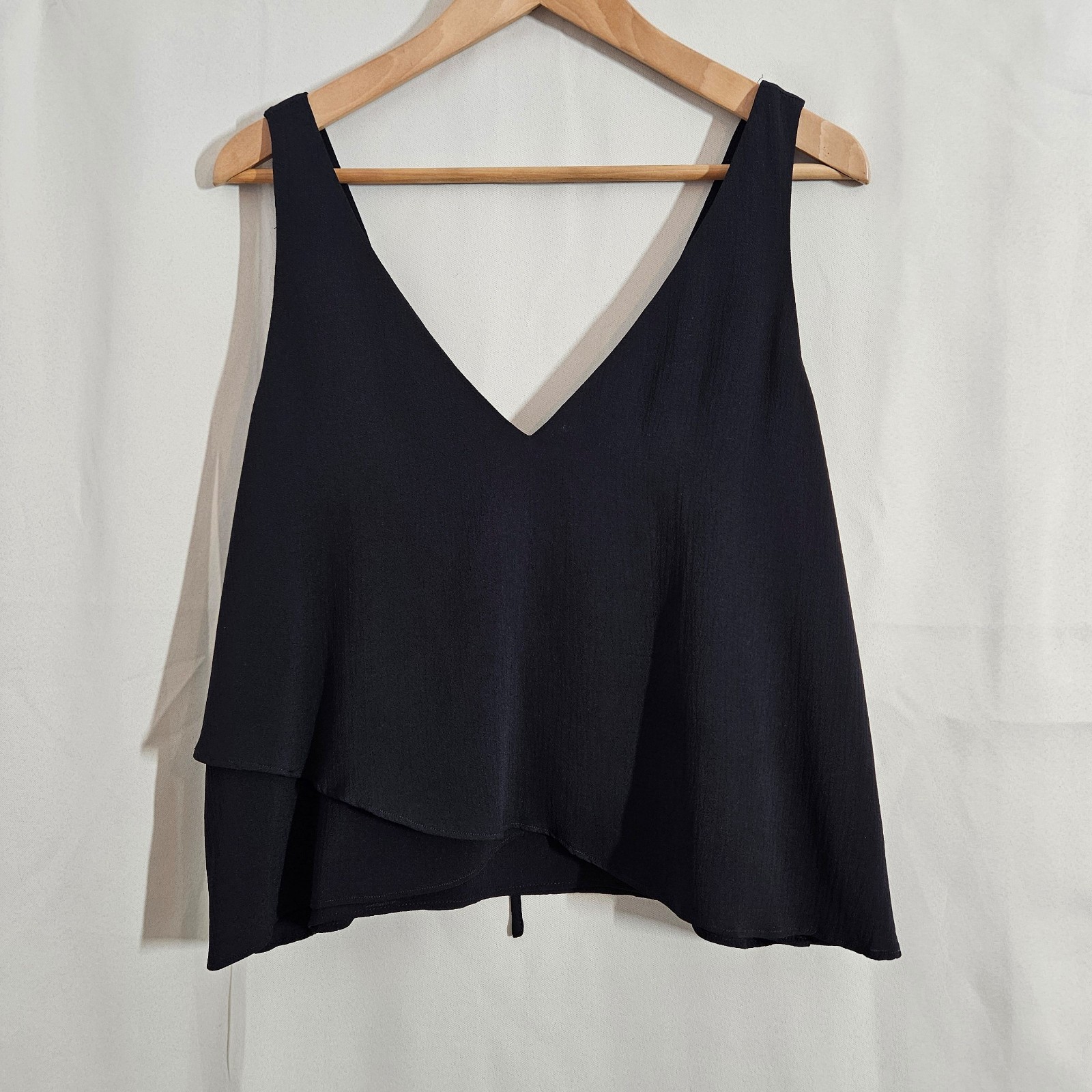 Zara Black Sleeveless Layered V-Neck Top eur s UK8