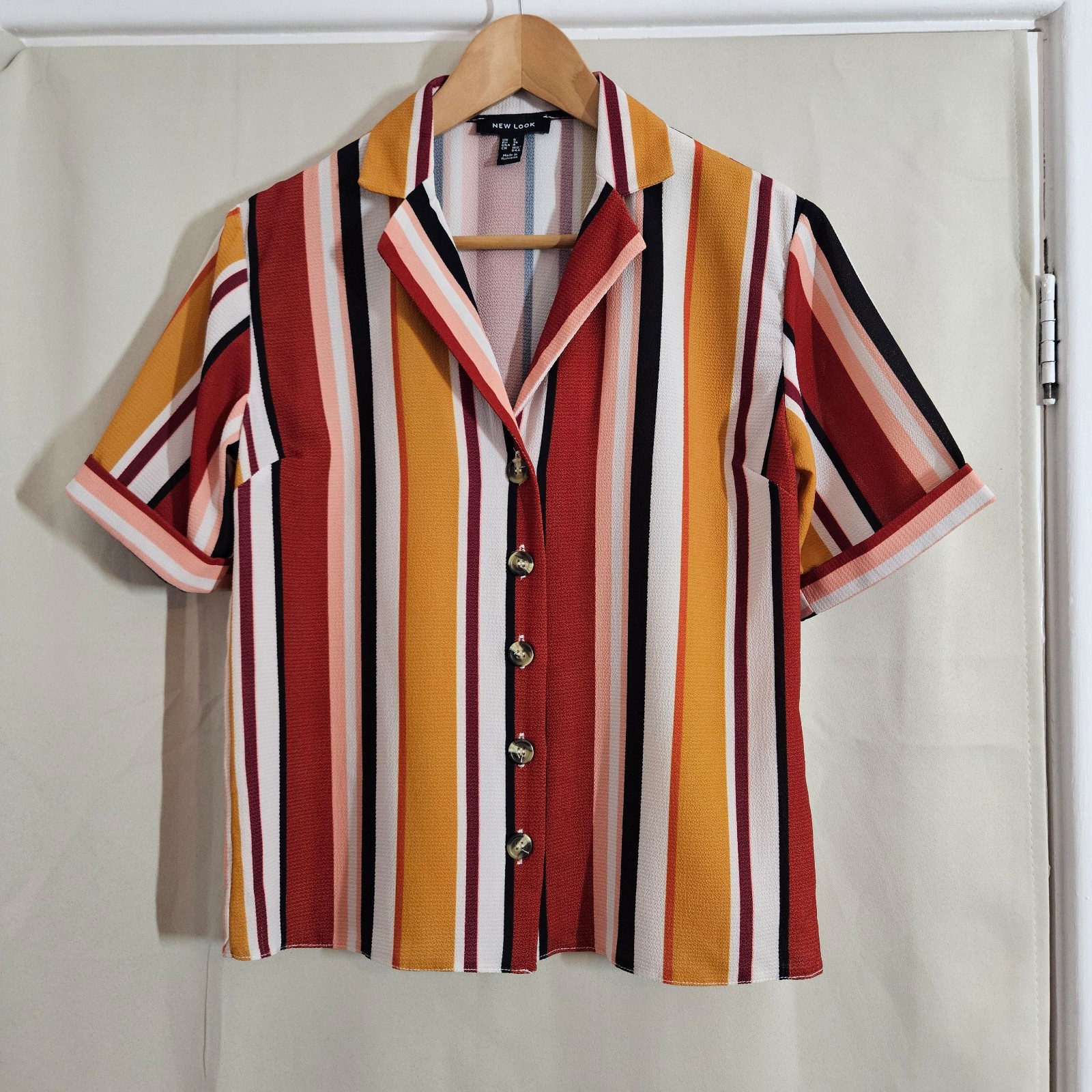New Look Multi Colour Vertical Stripe Button Front Shirt UK 8