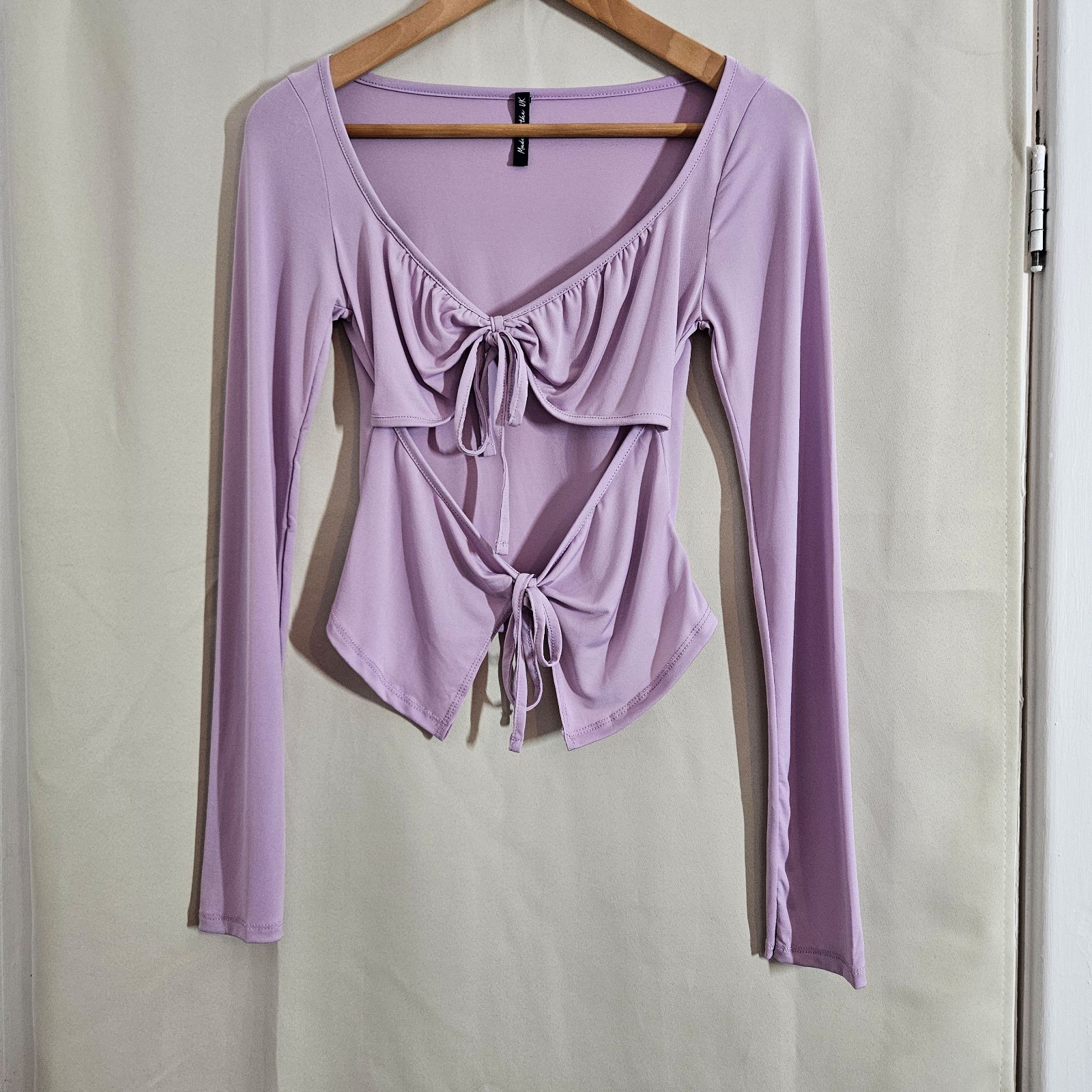 Made in UK Lilac Tie Detail Long Sleeve Top UK 10
