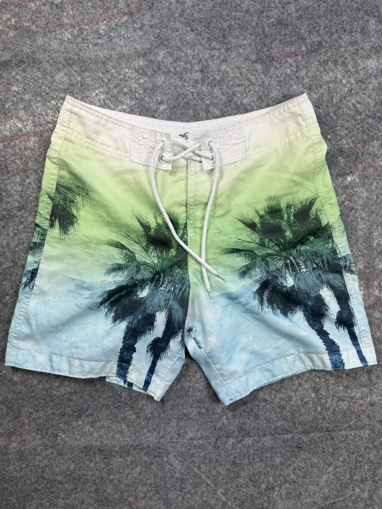 Hollister Green, Blue & White Swim Shorts XS Palm Tree Print