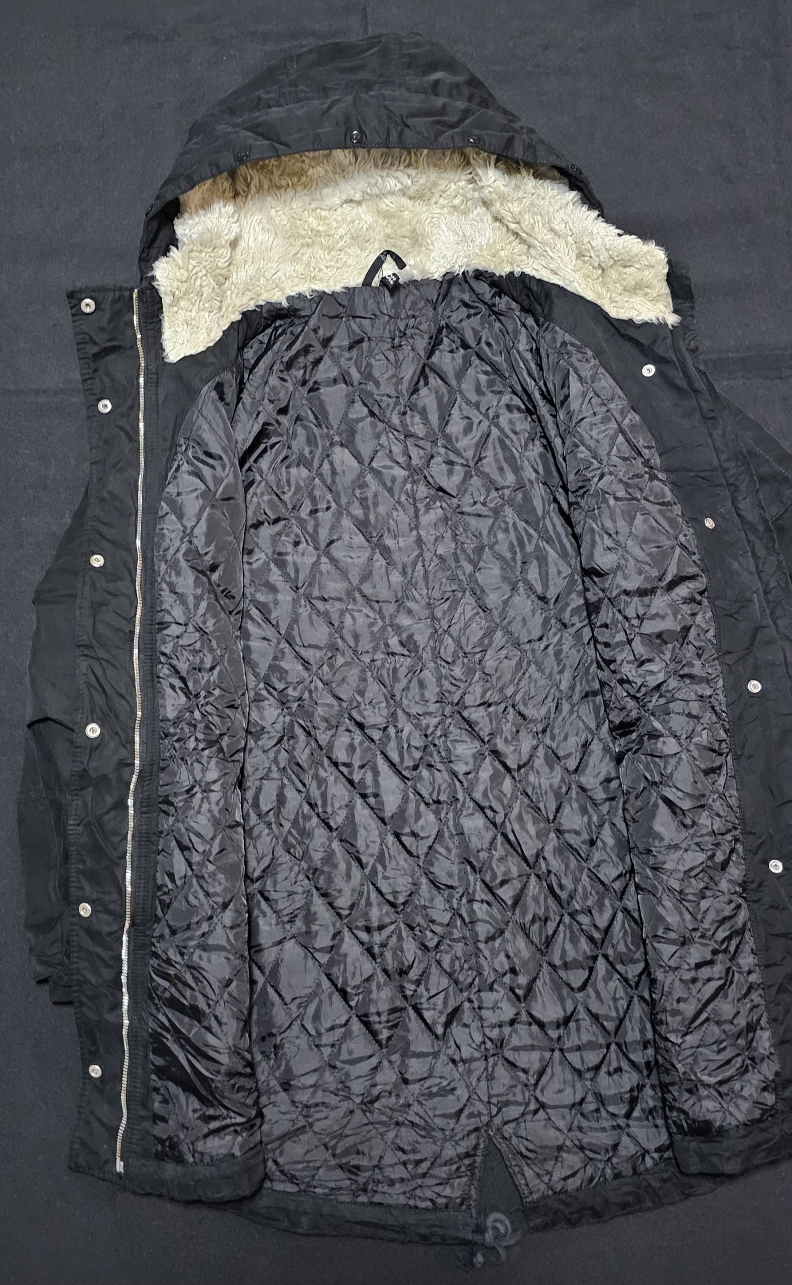 H&M Black Hooded Parka Jacket UK 8 Faux Fur Lined image 3