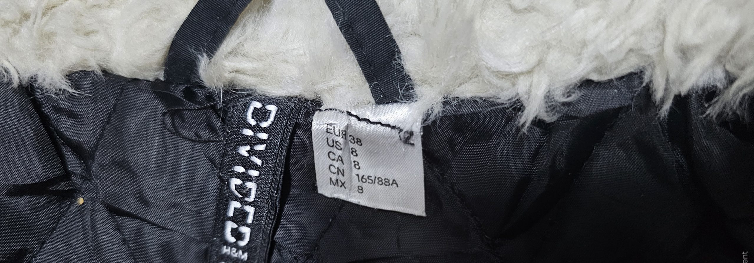 H&M Black Hooded Parka Jacket UK 8 Faux Fur Lined image 4
