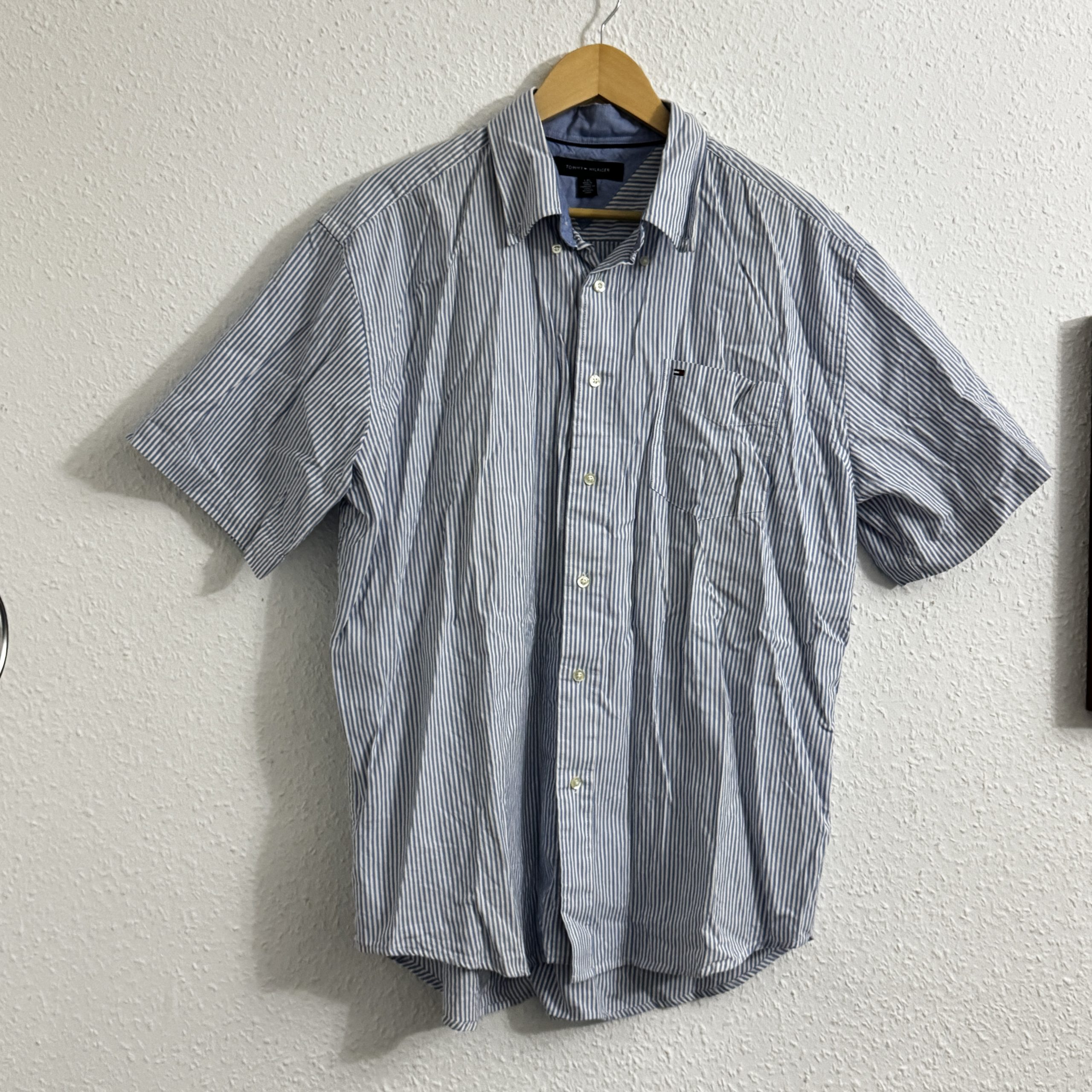 Tommy Hilfiger Blue & White Striped Shirt Large Cotton 2213