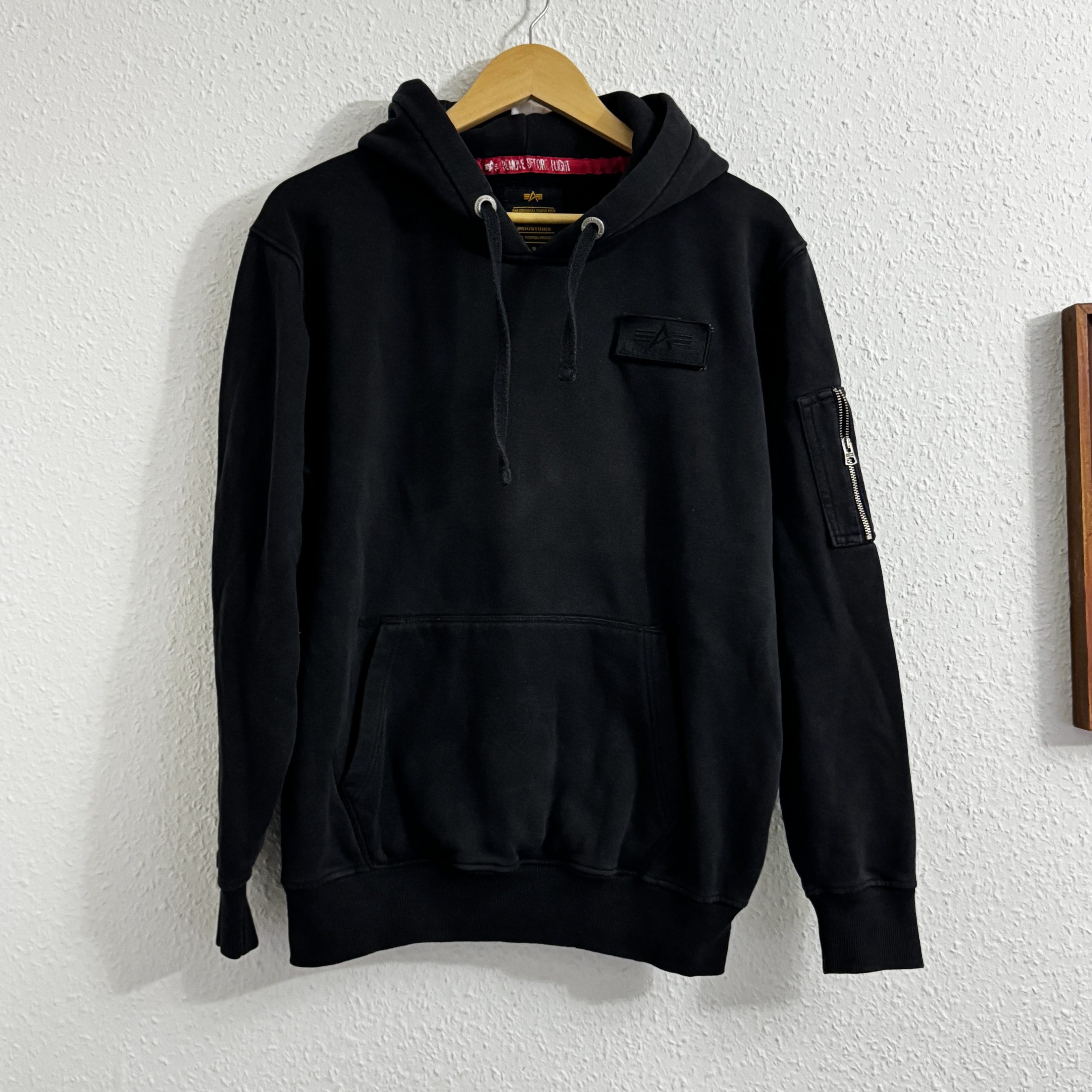 Alpha Industries Black Hoodie Sweatshirt S Logo Patch 2215