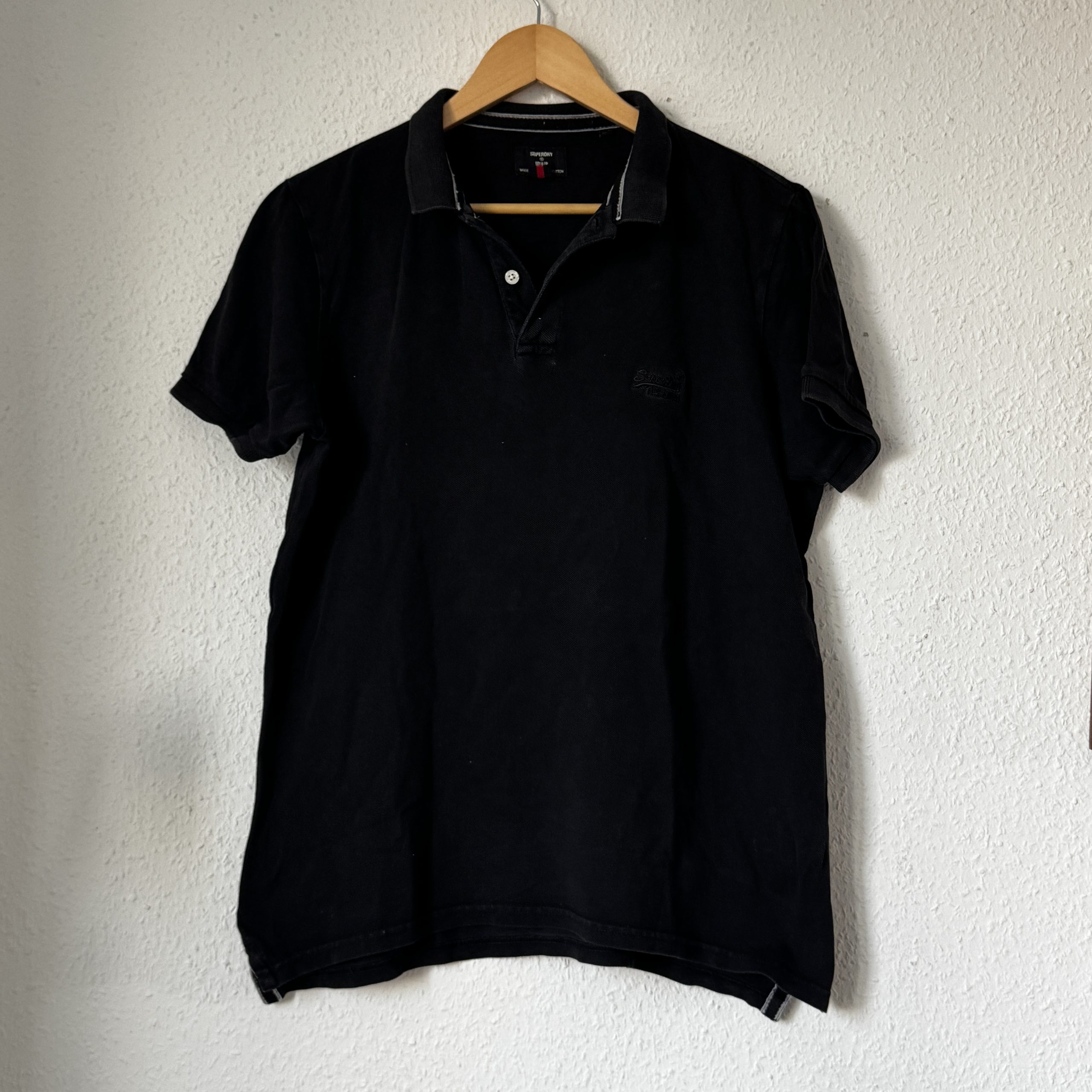 Superdry Black Cotton Polo Shirt XL Embroidered Logo 2224