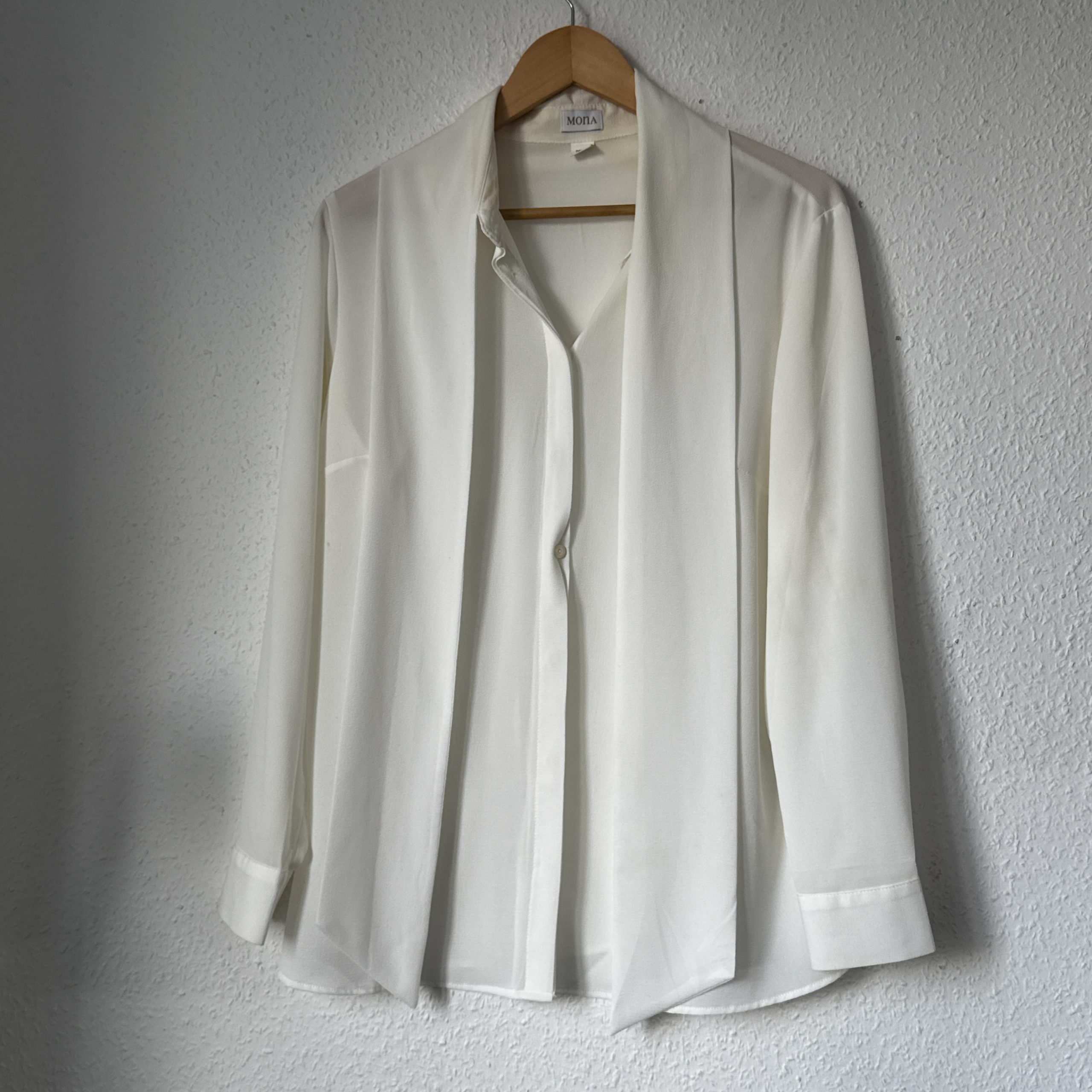 Mona White Sheer Chiffon Blouse Large Satin Collar 2227