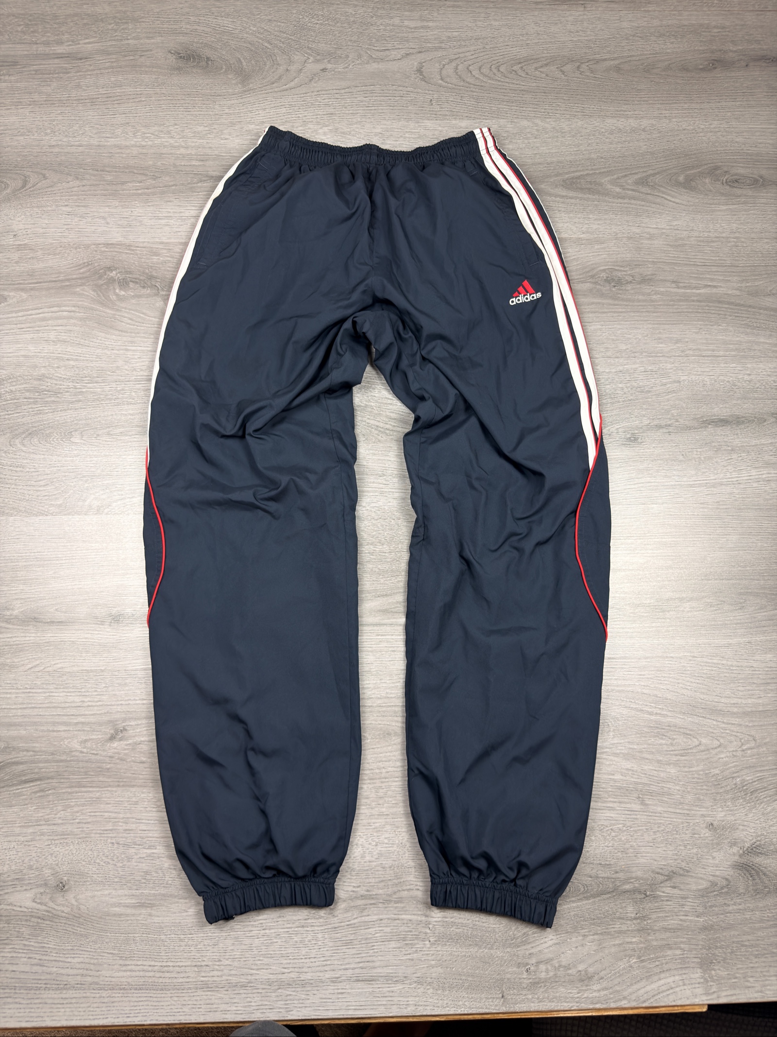 Adidas Navy & White Track Pants XL with Red Logo