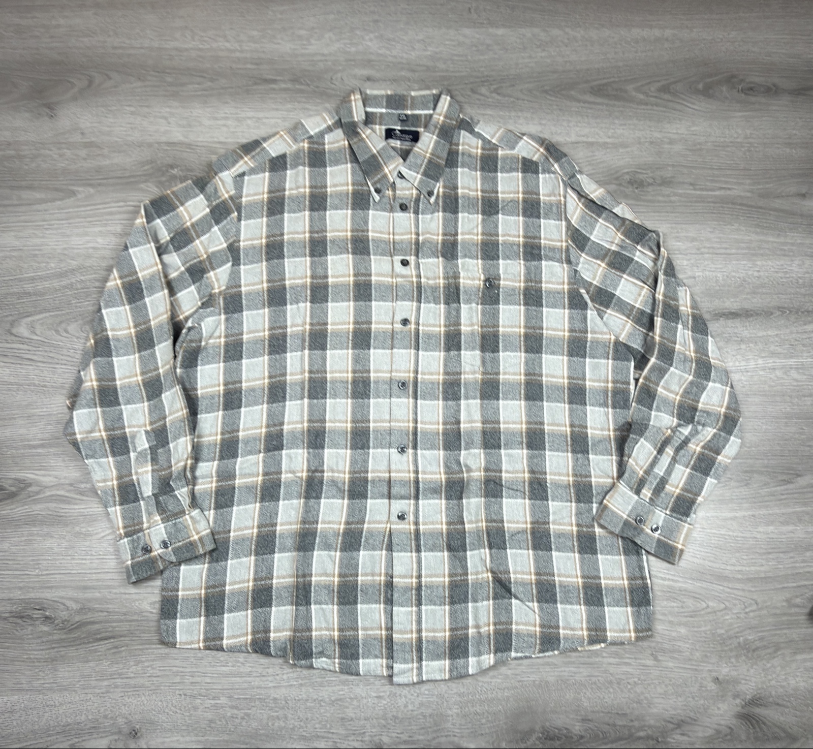 Camargue Grey, Beige & White Check Flannel Shirt XXL 45/46 (1681)