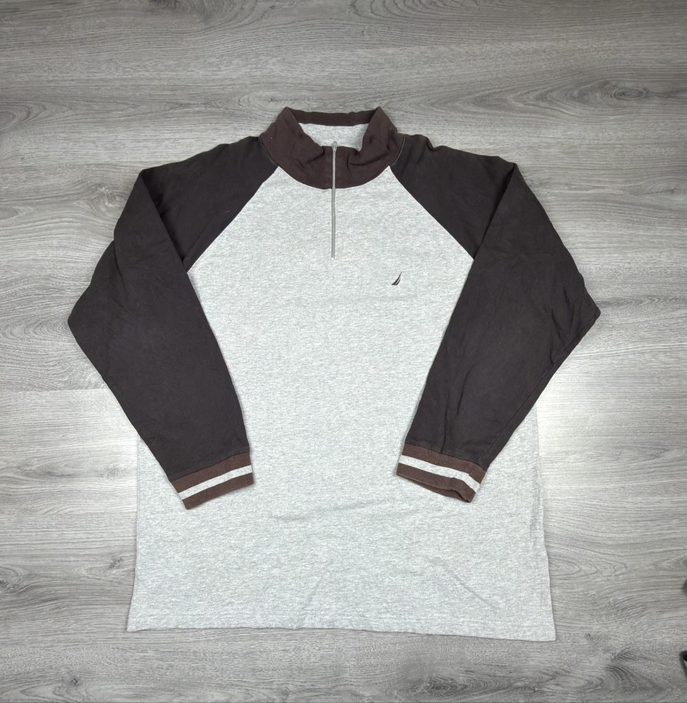 Nautica Grey & Brown 1/4 Zip Sweatshirt XL Men's Cotton Blend (1445)