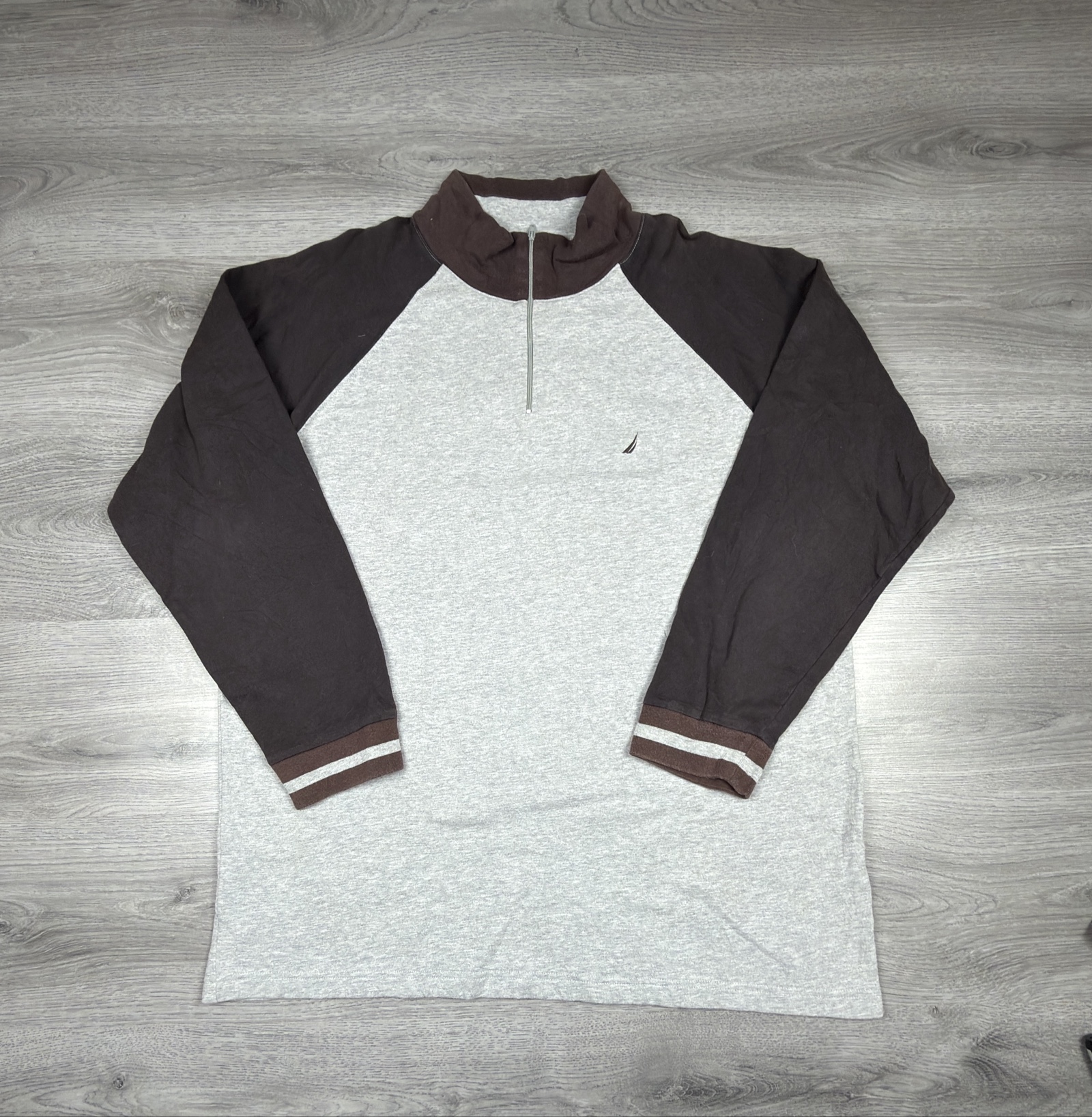 Nautica Grey & Brown 1/4 Zip Sweatshirt XL Men's Cotton Blend (1445)