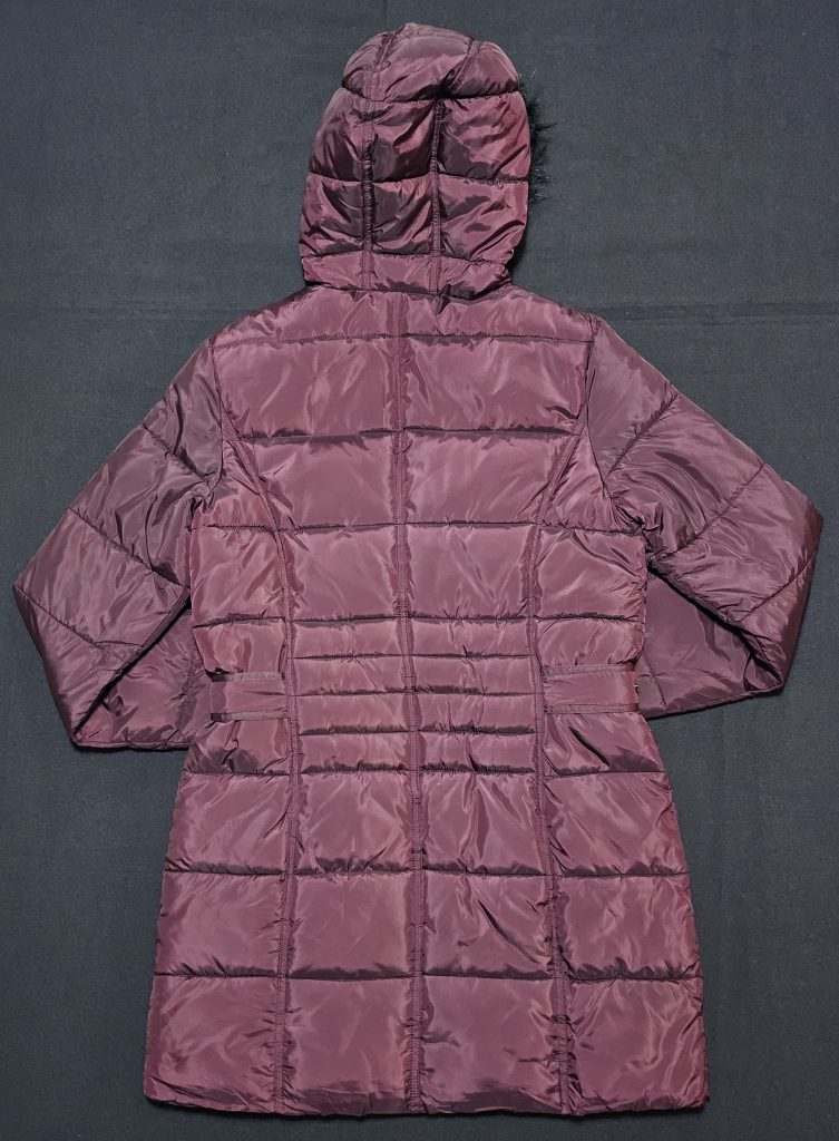 Gina Burgundy Puffer Jacket Coat Size 38 Faux Fur Hood