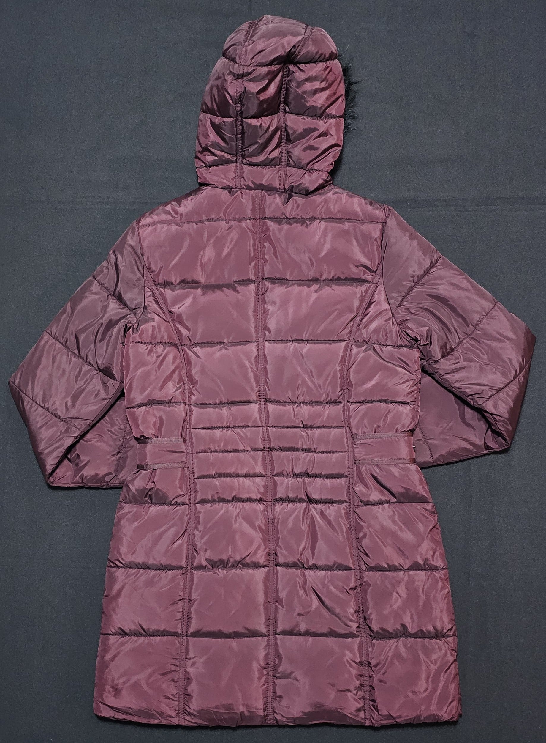 Gina Burgundy Puffer Jacket Coat Size 38 Faux Fur Hood