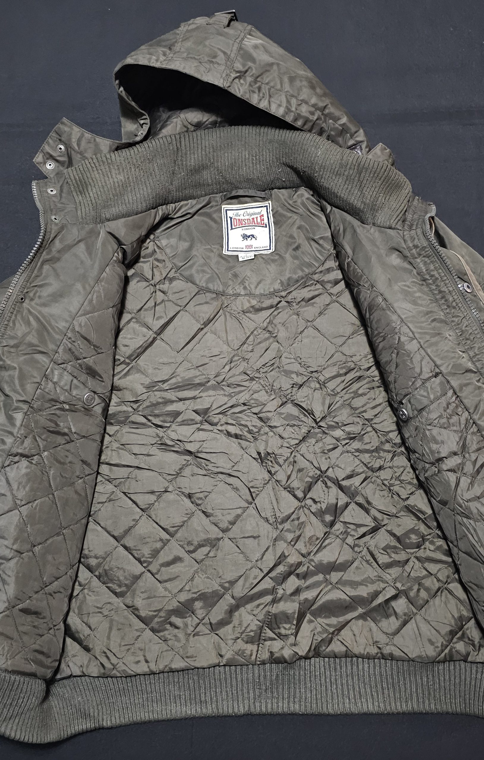 Lonsdale Khaki Hooded Quilted Jacket XL image 6