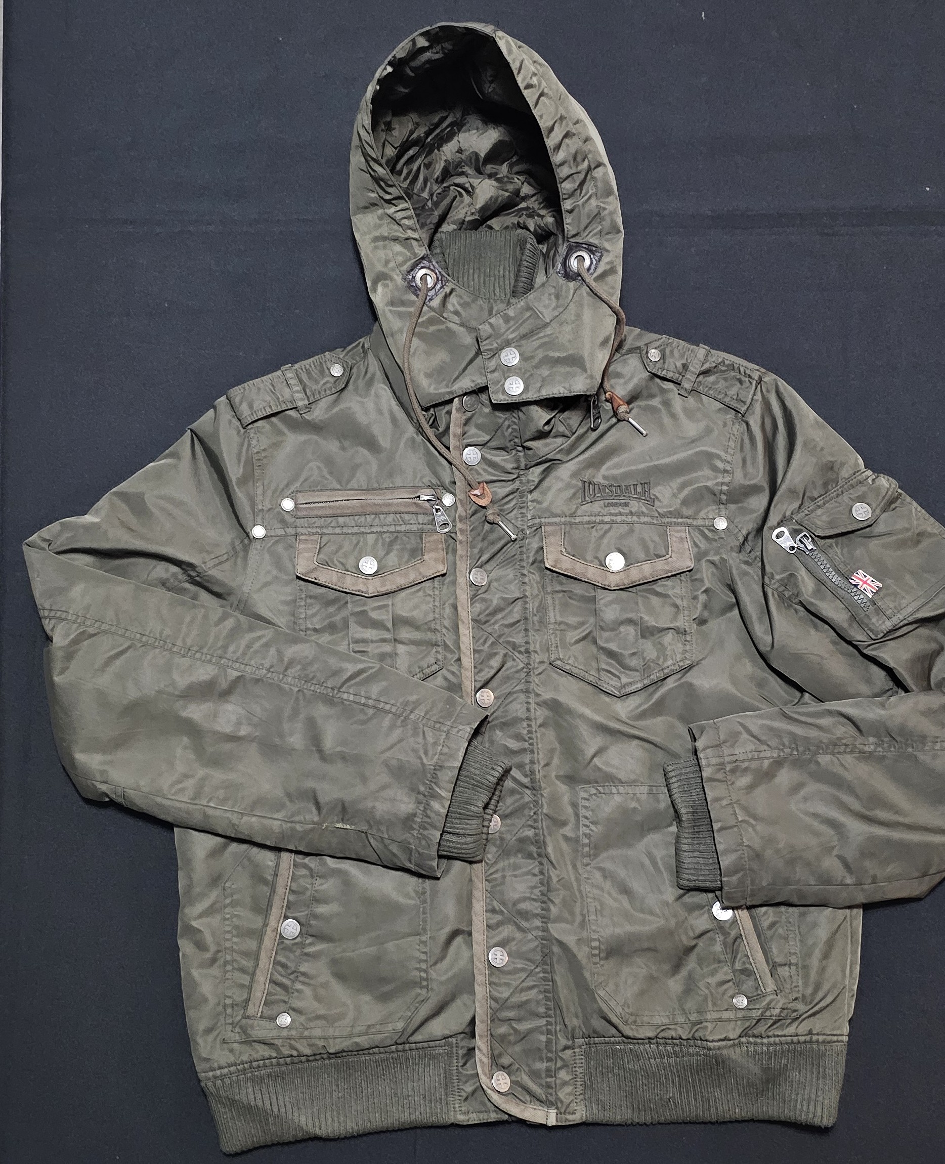 Lonsdale Khaki Hooded Quilted Jacket XL