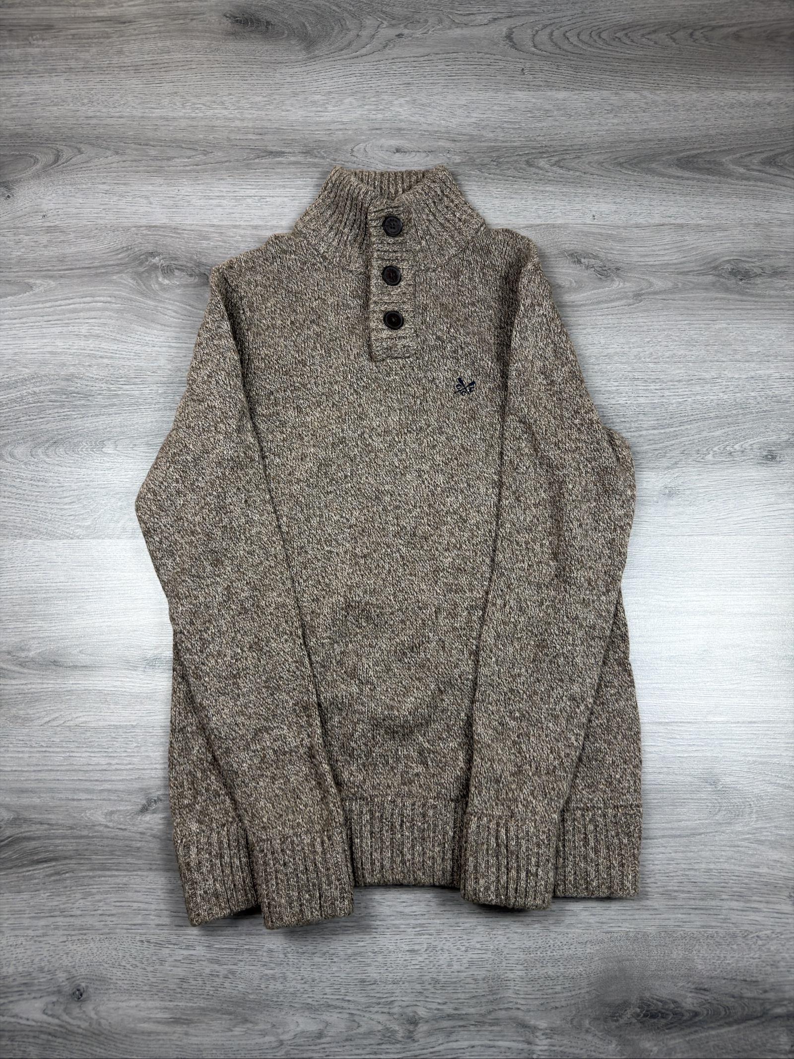 Crew Clothing Brown Button Neck Knit Jumper Small (1659)