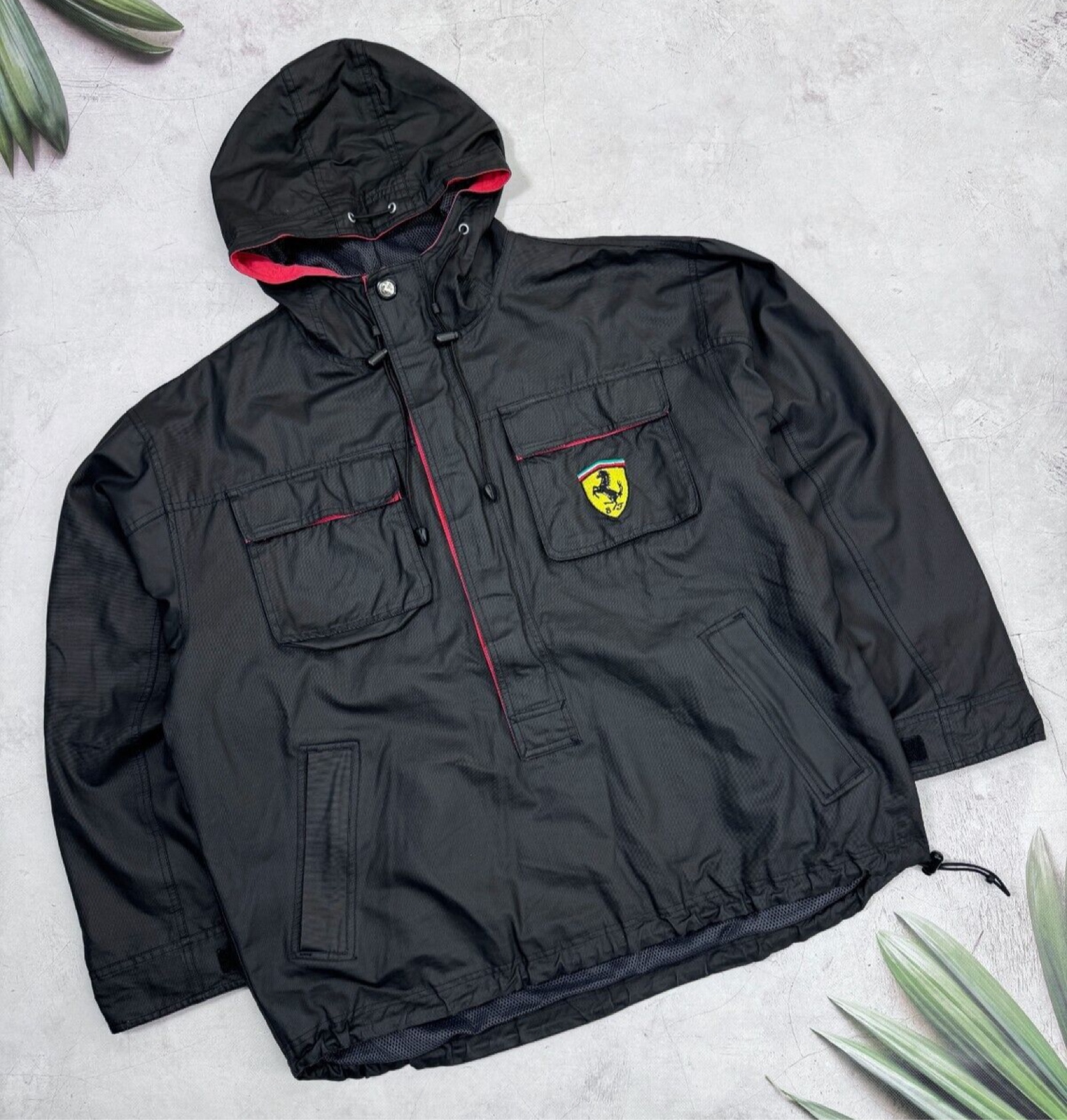 Ferrari Black Hooded Jacket with Pockets XL Men's