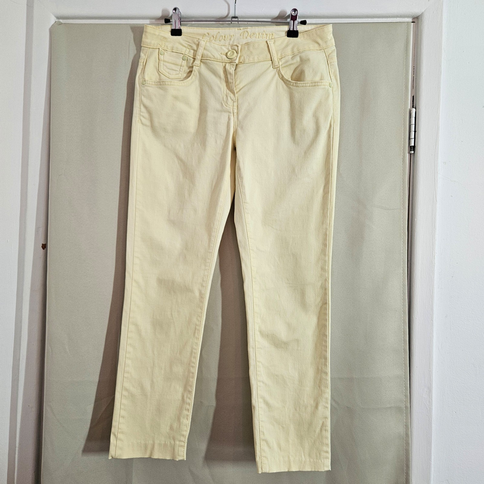 Falmer Pale Yellow Cropped Jeans Size 14 Cotton Stretch