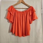 Papaya Orange Off Shoulder Ruffle Top UK16