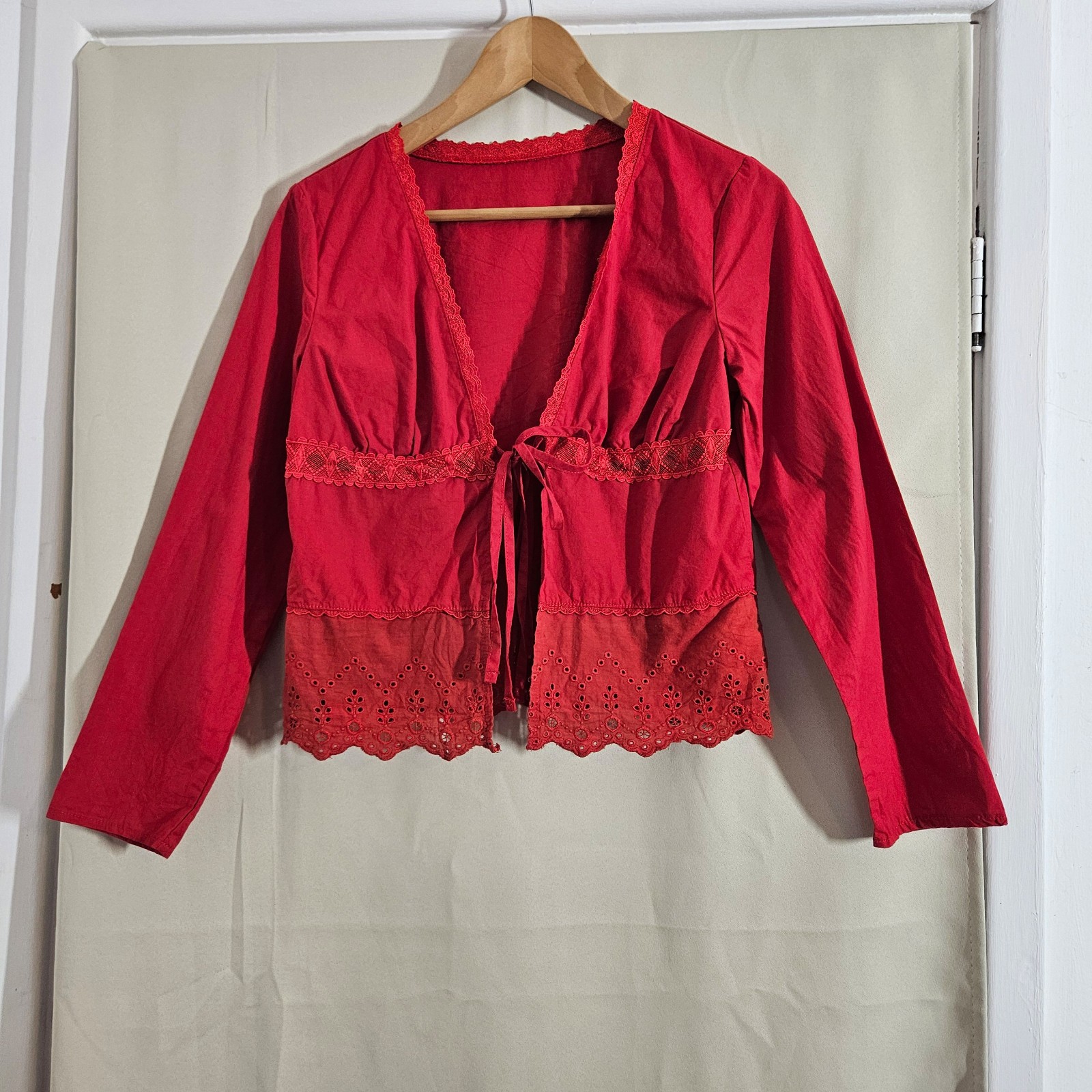 Unbranded Red Lace Detail Tie Front Blouse Small