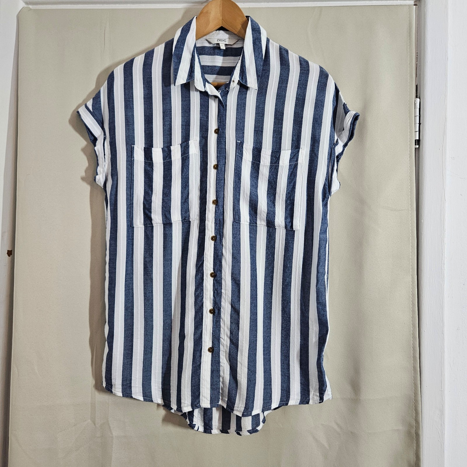 Next Blue & White Stripe Shirt UK 6 Loose Fit