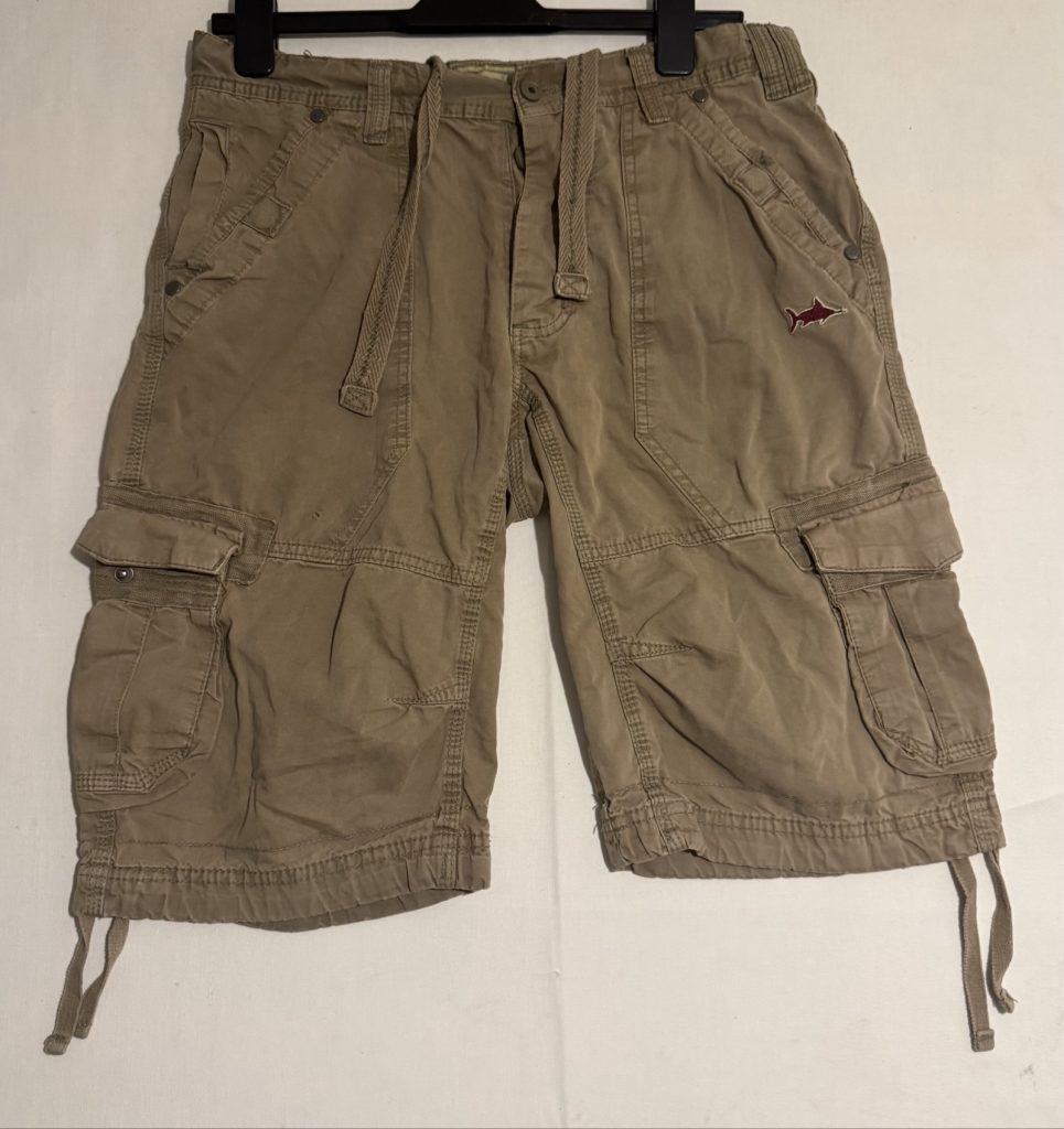 Khaki Cotton Cargo Shorts With Drawstring Waist Size 36