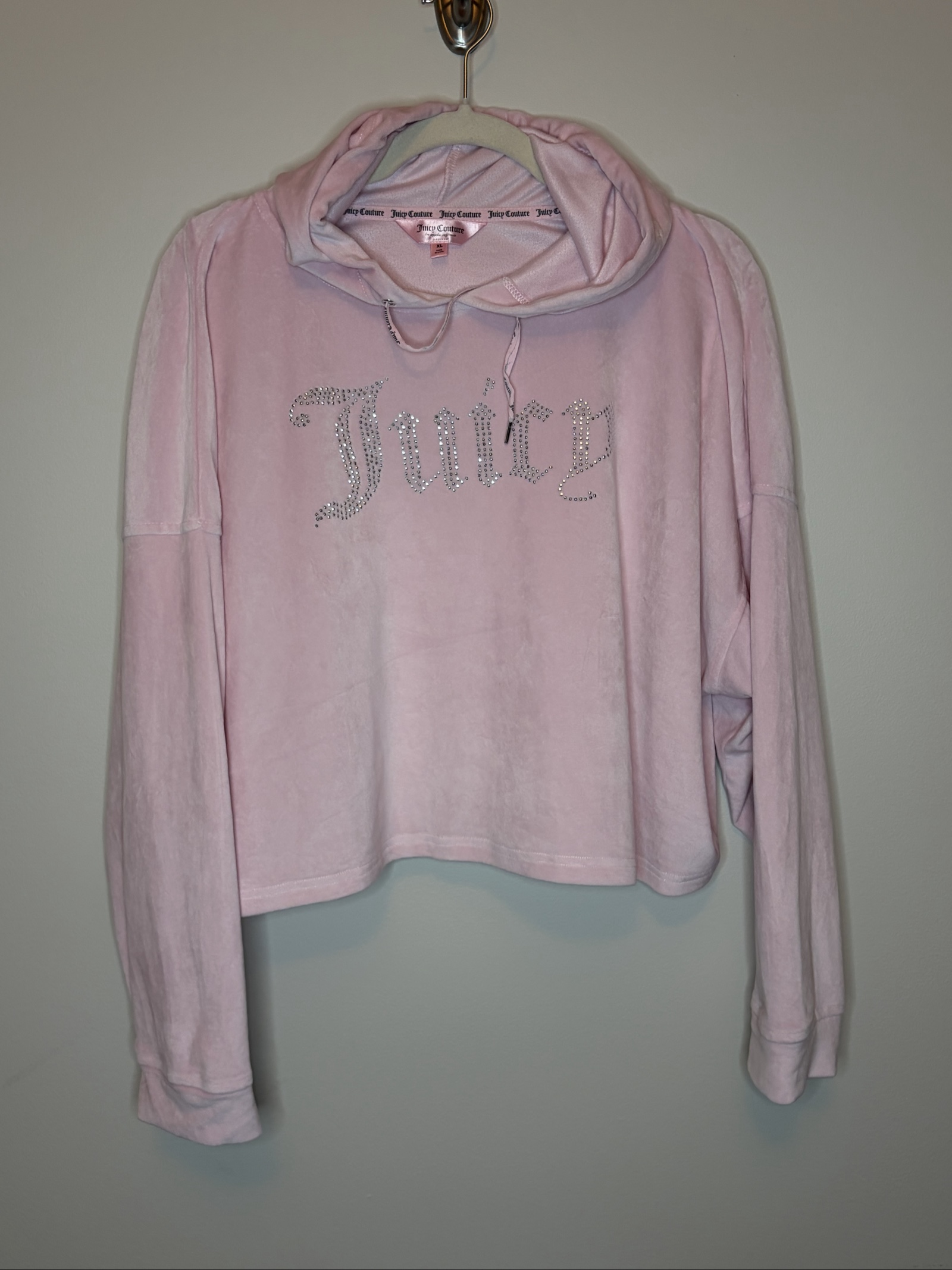 Juicy Couture Pink Velour Hoodie XL Rhinestone Logo
