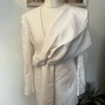 Zara White Draped Blazer Jacket Medium Textured Fabric