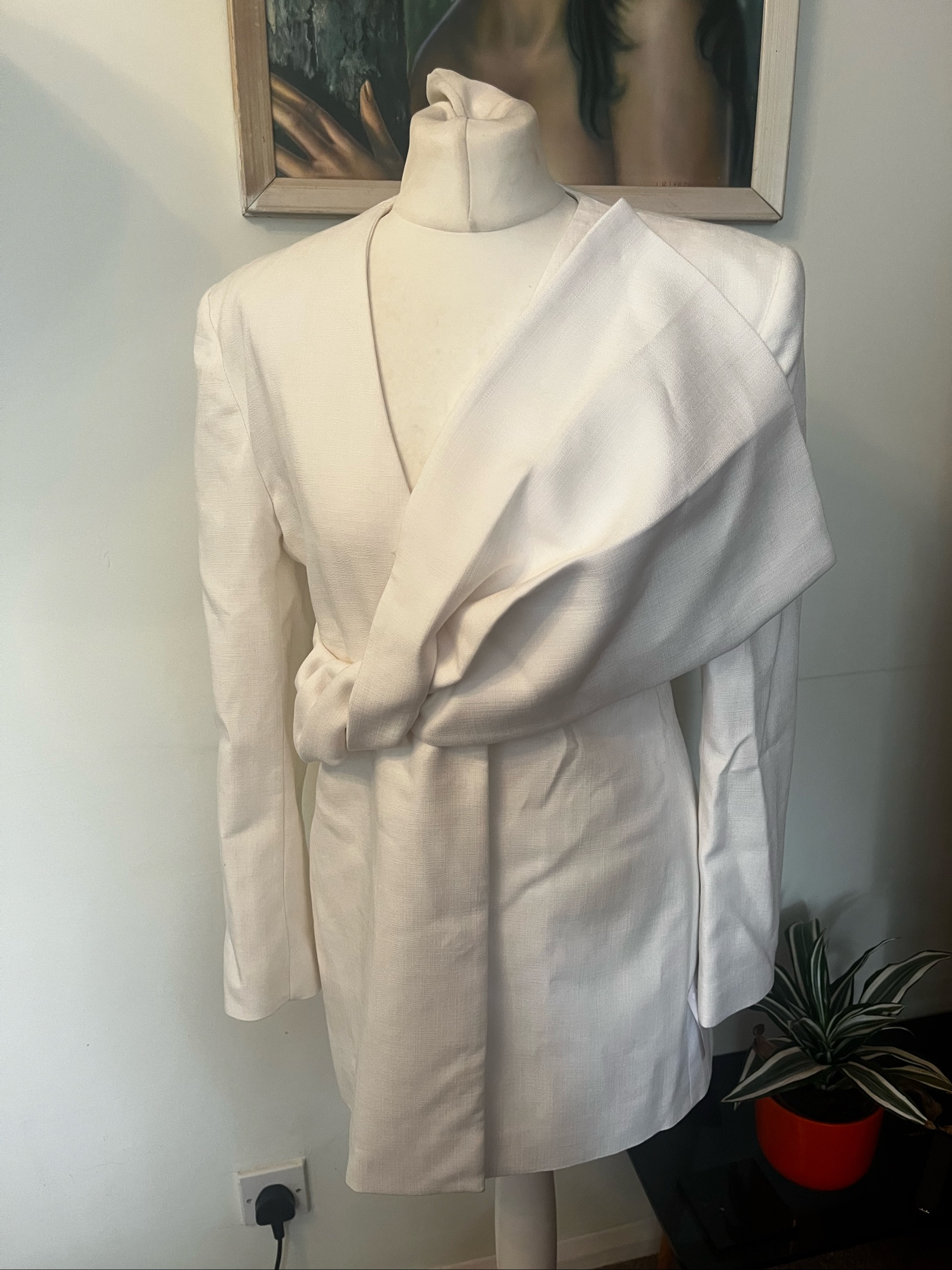 Zara White Draped Blazer Jacket Medium Textured Fabric
