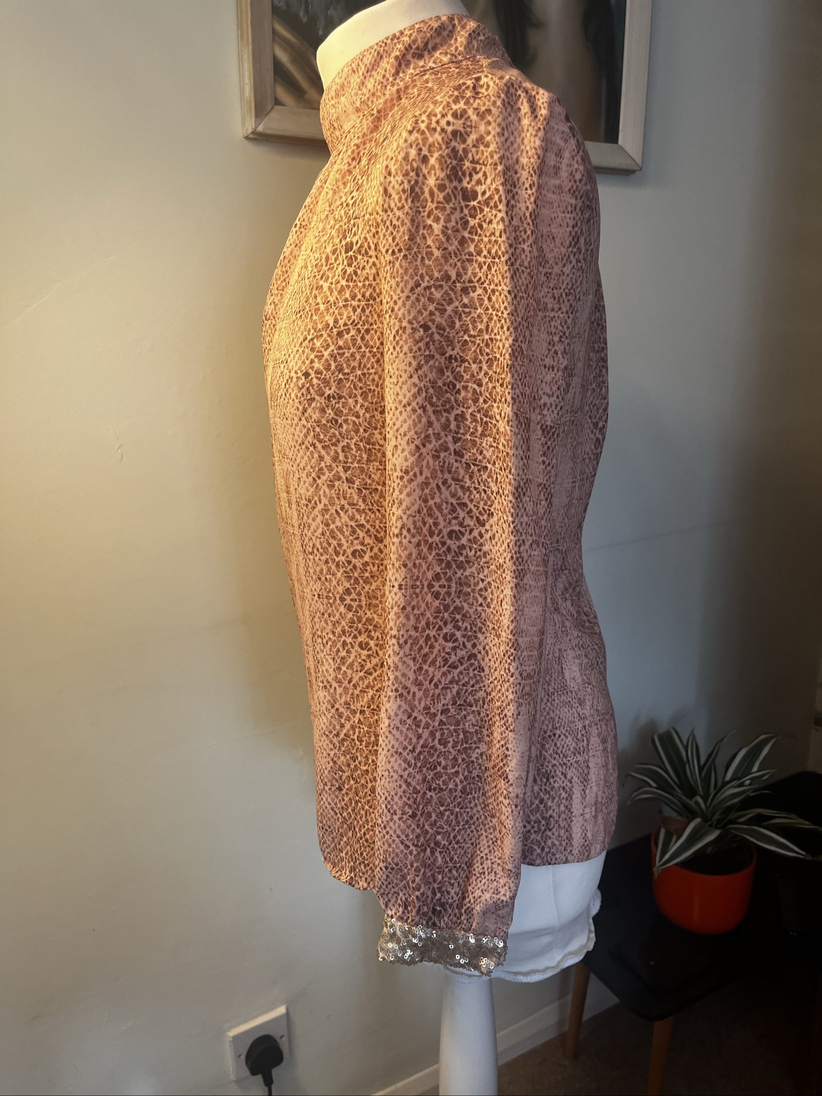 Mango Pink Brown Snake Print Sequin Cuff Blouse EUR S image 4