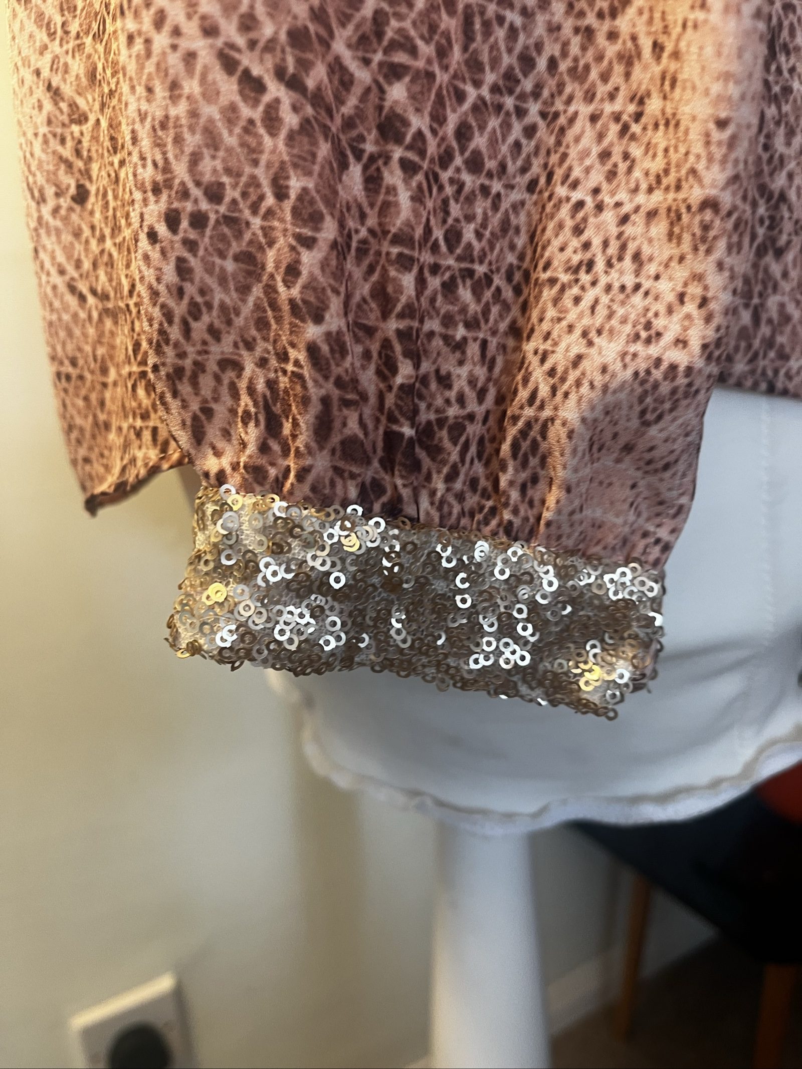 Mango Pink Brown Snake Print Sequin Cuff Blouse EUR S image 5