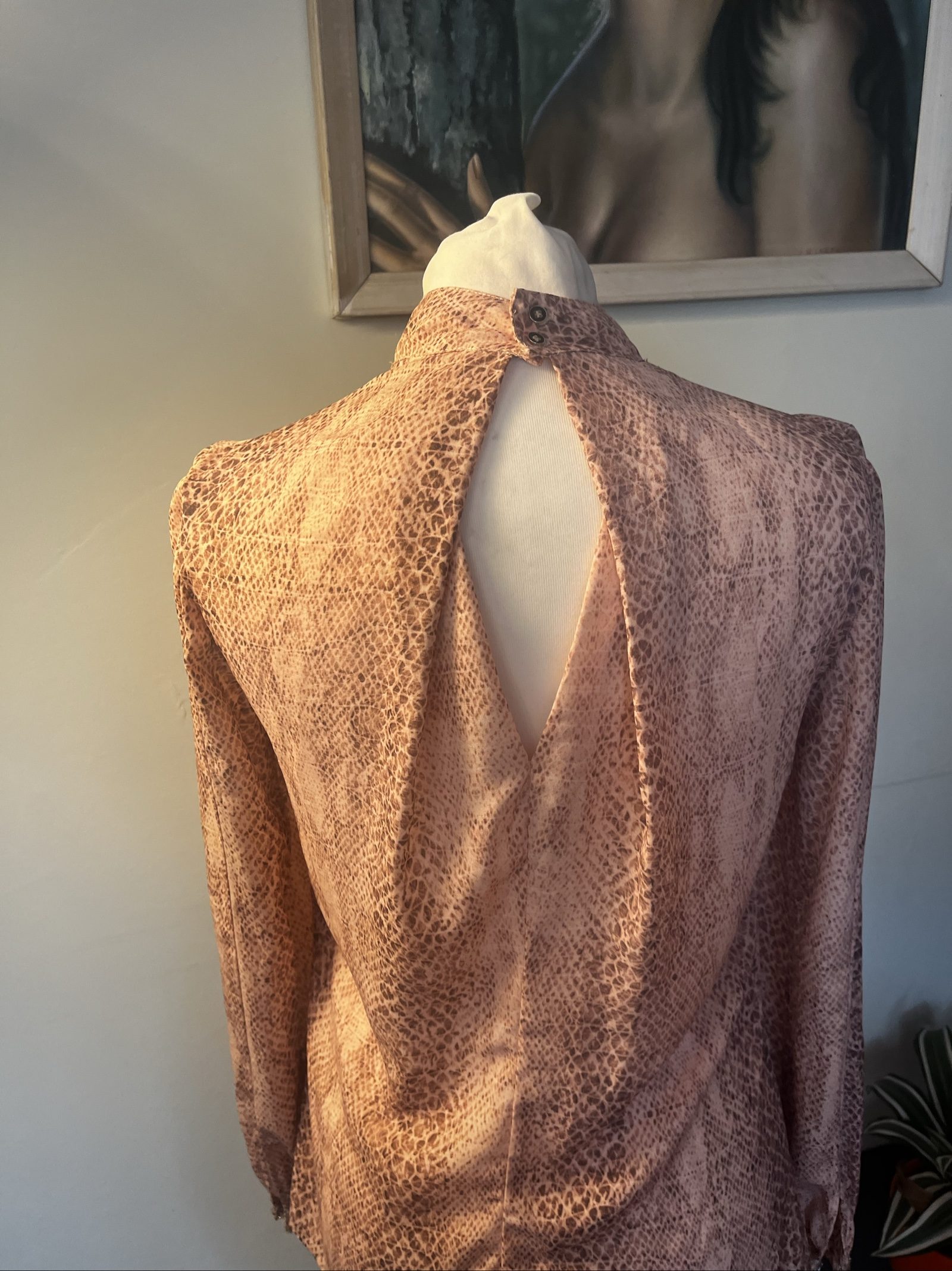 Mango Pink Brown Snake Print Sequin Cuff Blouse EUR S image 6