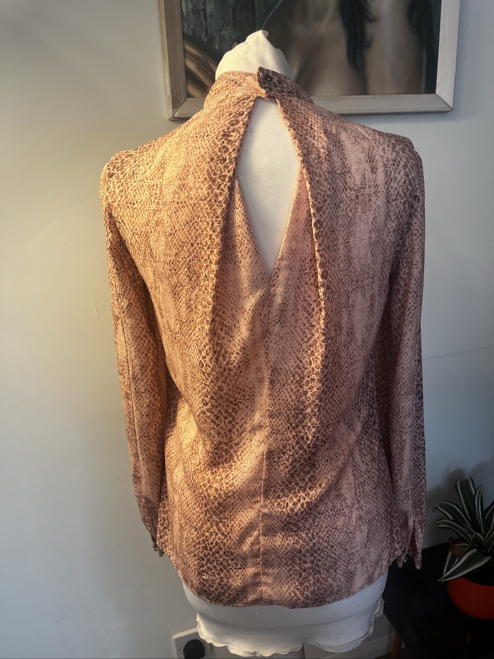 Mango Pink Brown Snake Print Sequin Cuff Blouse EUR S image 7