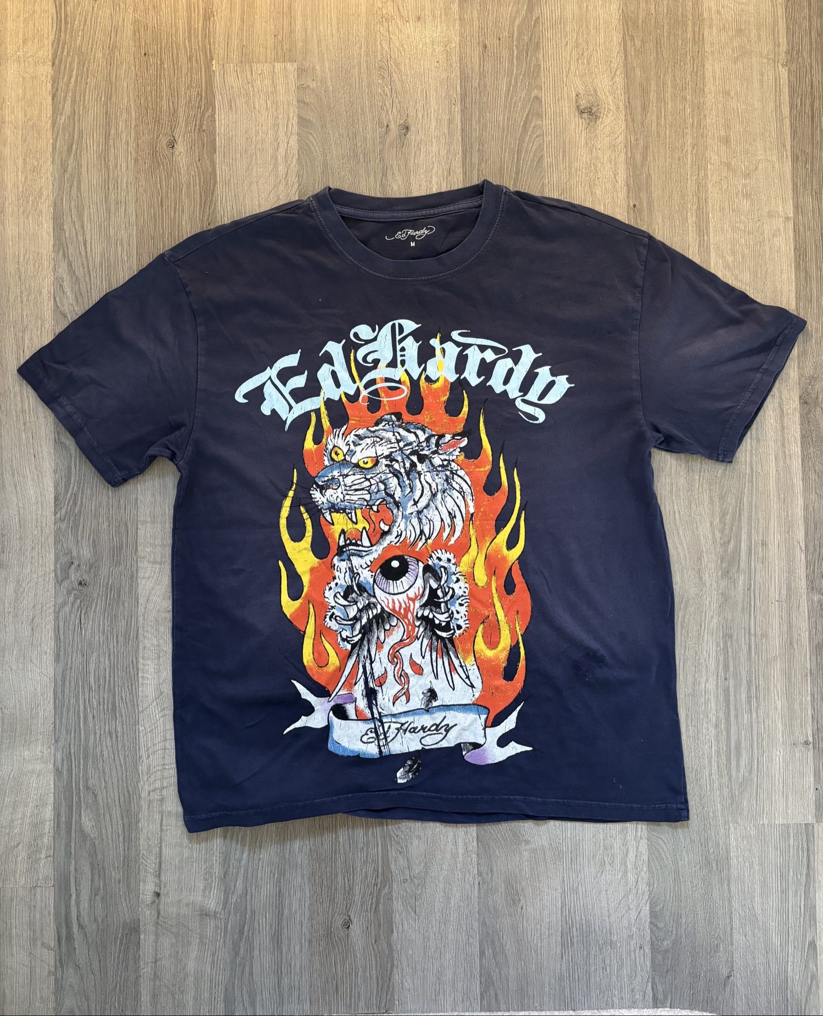Y2k Ed Hardy Navy Blue Graphic Print T-Shirt Medium