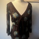 Mexx Brown Floral Tie-Front Sheer Top UK 8 Medium