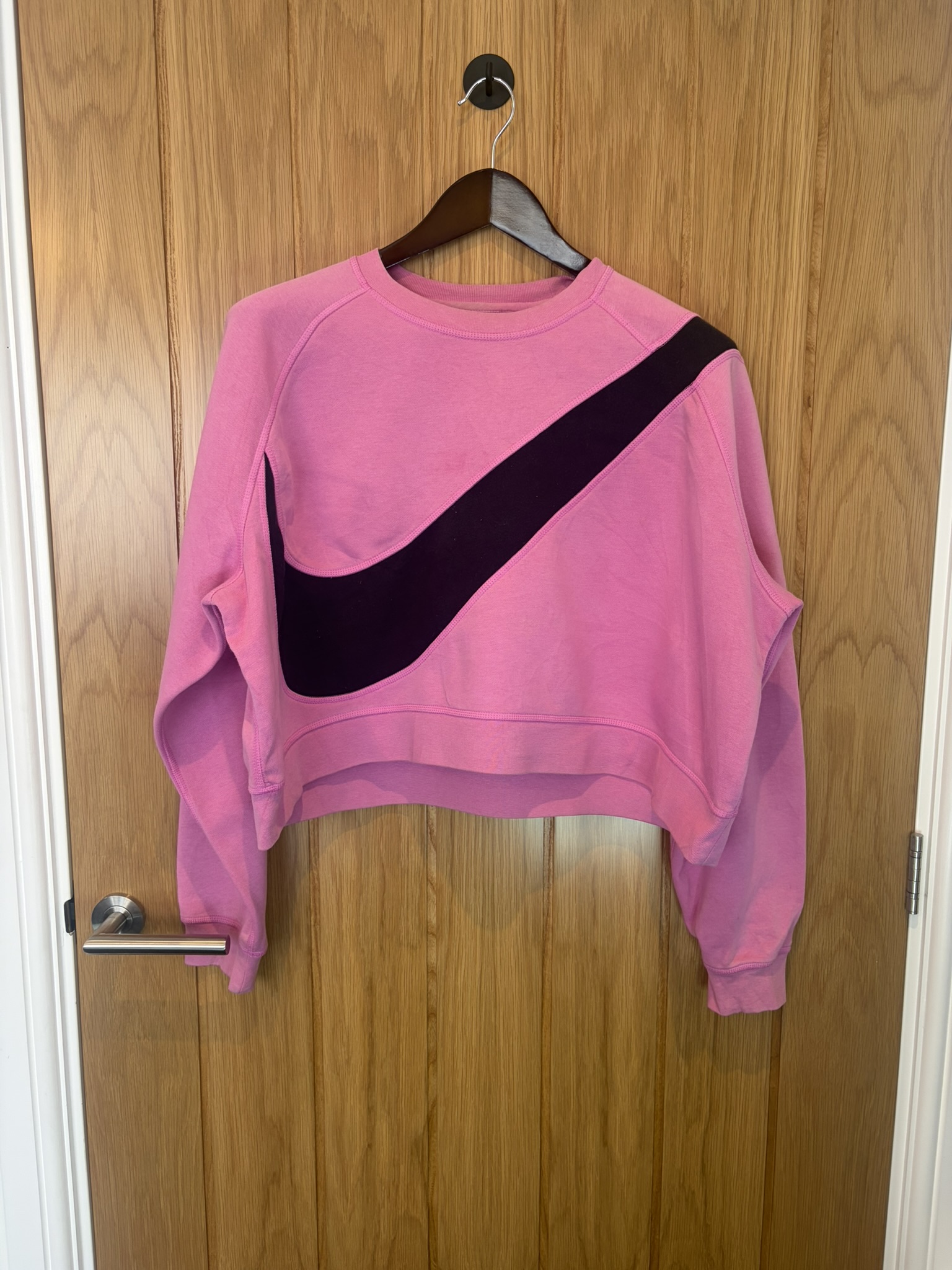 Nike Pink & Black Crop Sweatshirt XL Cozy Fleece