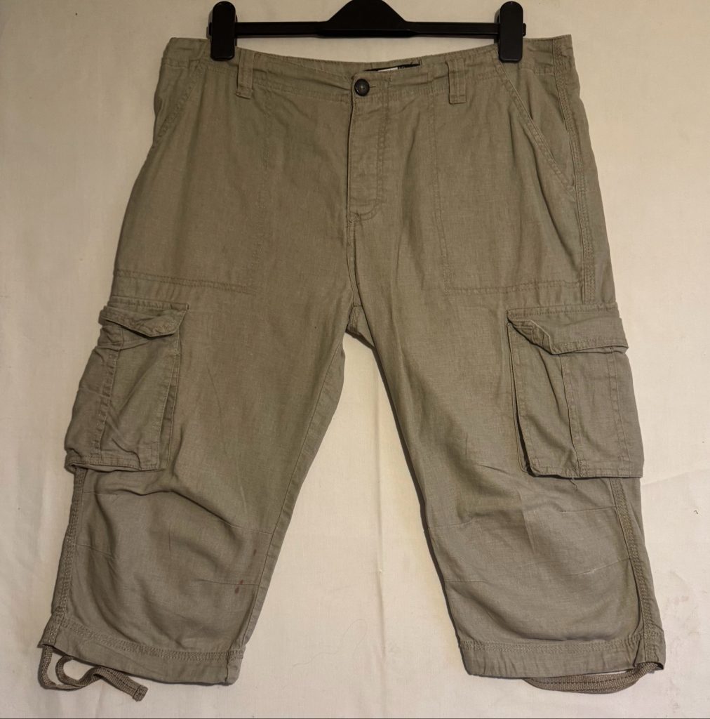 Linen Blend Beige Cargo Shorts W34 Button Fly