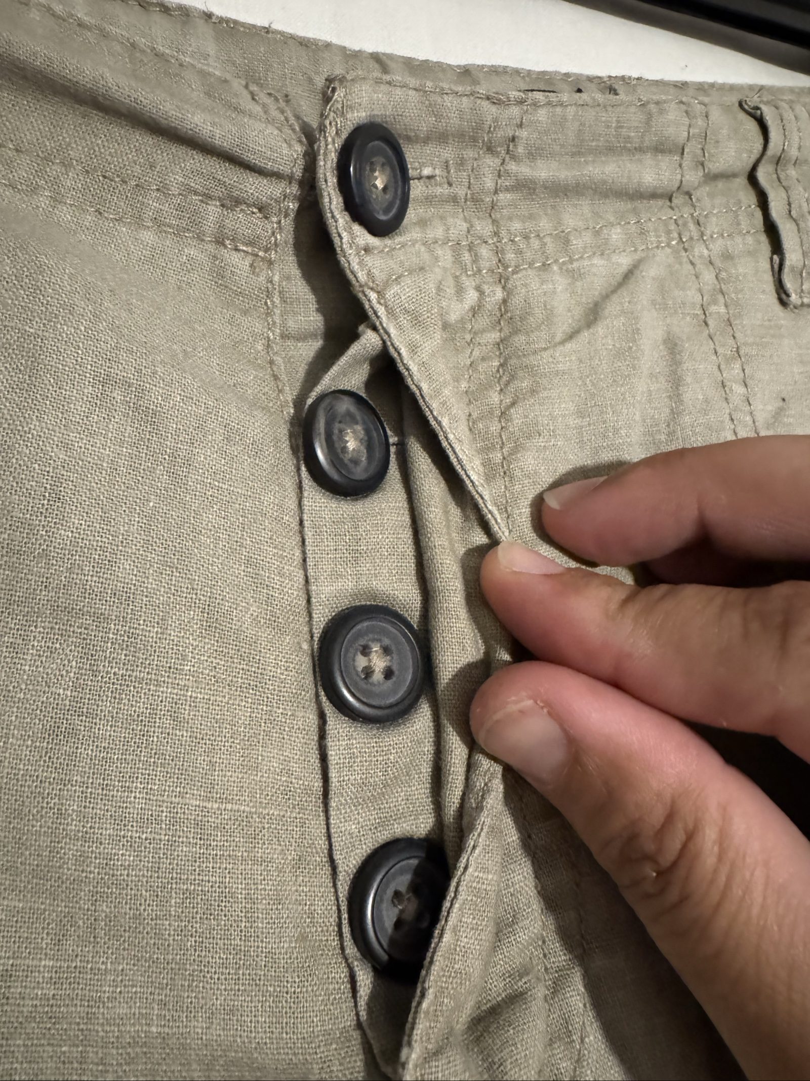 Linen Blend Beige Cargo Shorts W34 Button Fly image 5