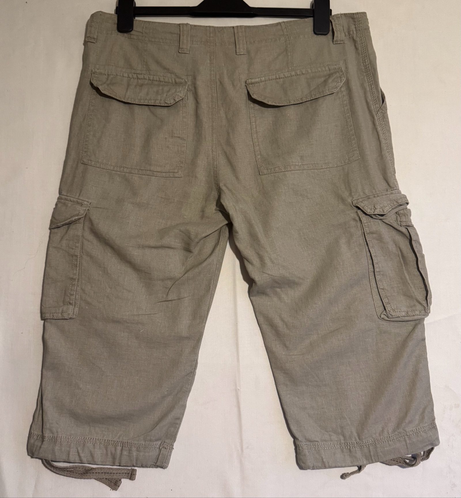 Linen Blend Beige Cargo Shorts W34 Button Fly image 8