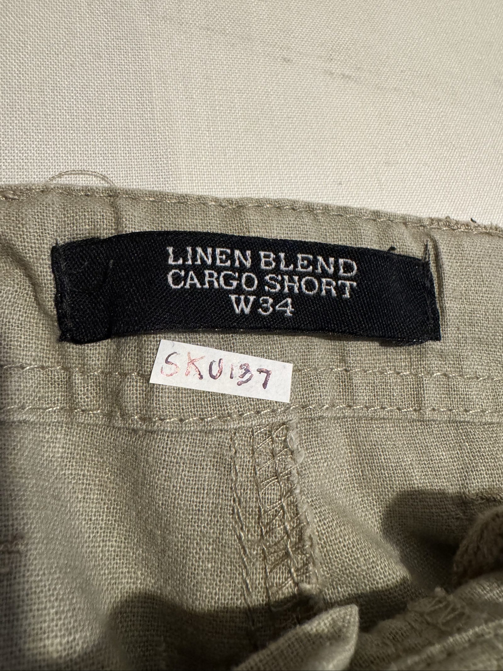 Linen Blend Beige Cargo Shorts W34 Button Fly image 10