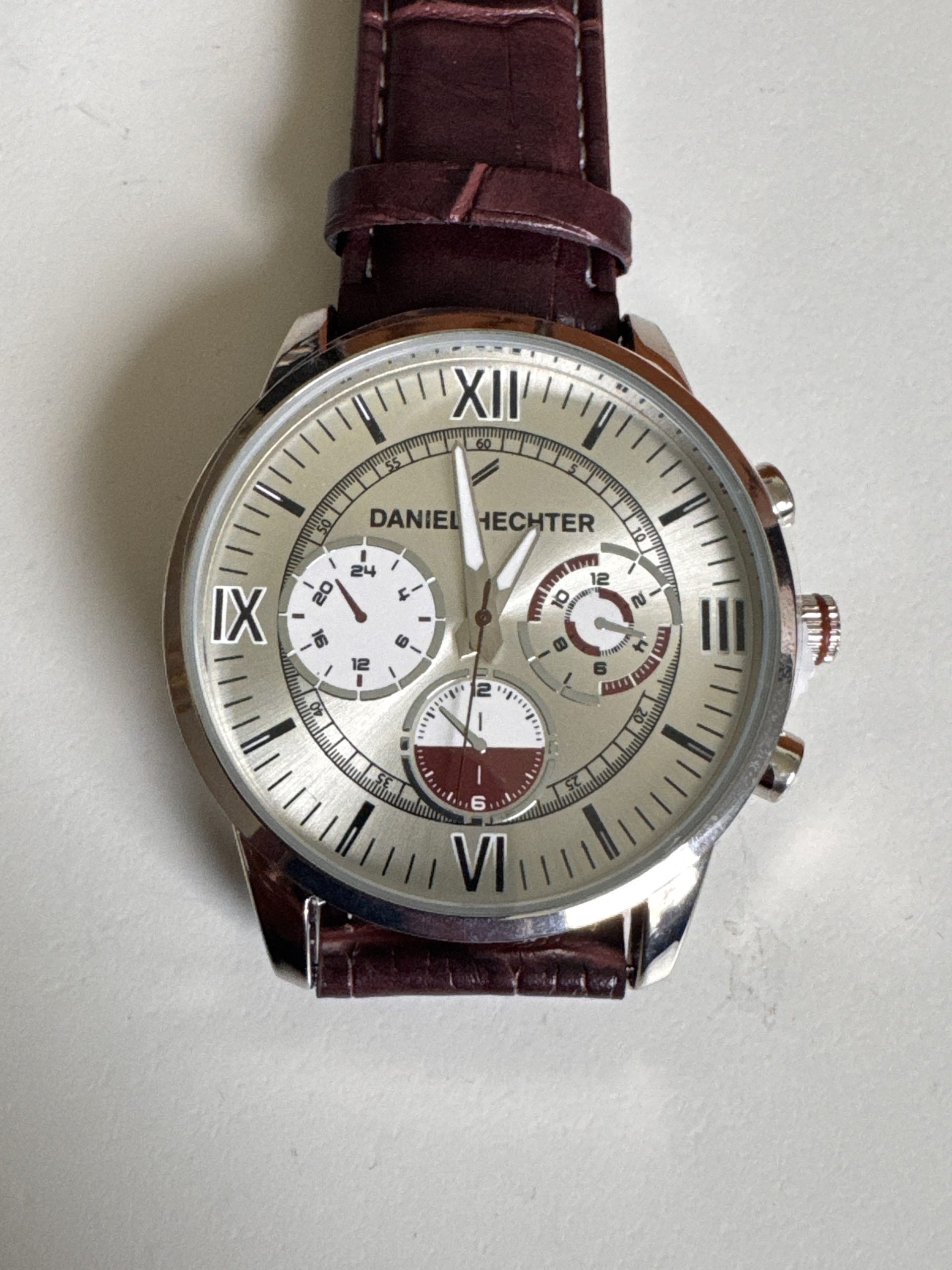 Daniel Hechter Silver Dial Watch Brown Leather Strap Watch-2