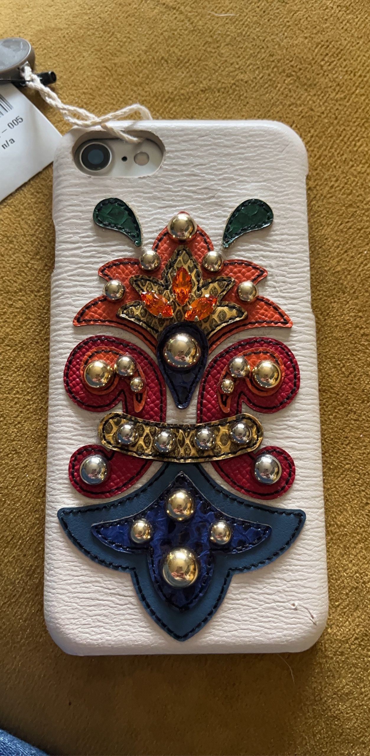 Dolce & Gabbana White Embellished Leather iPhone Case Multicolour Studded